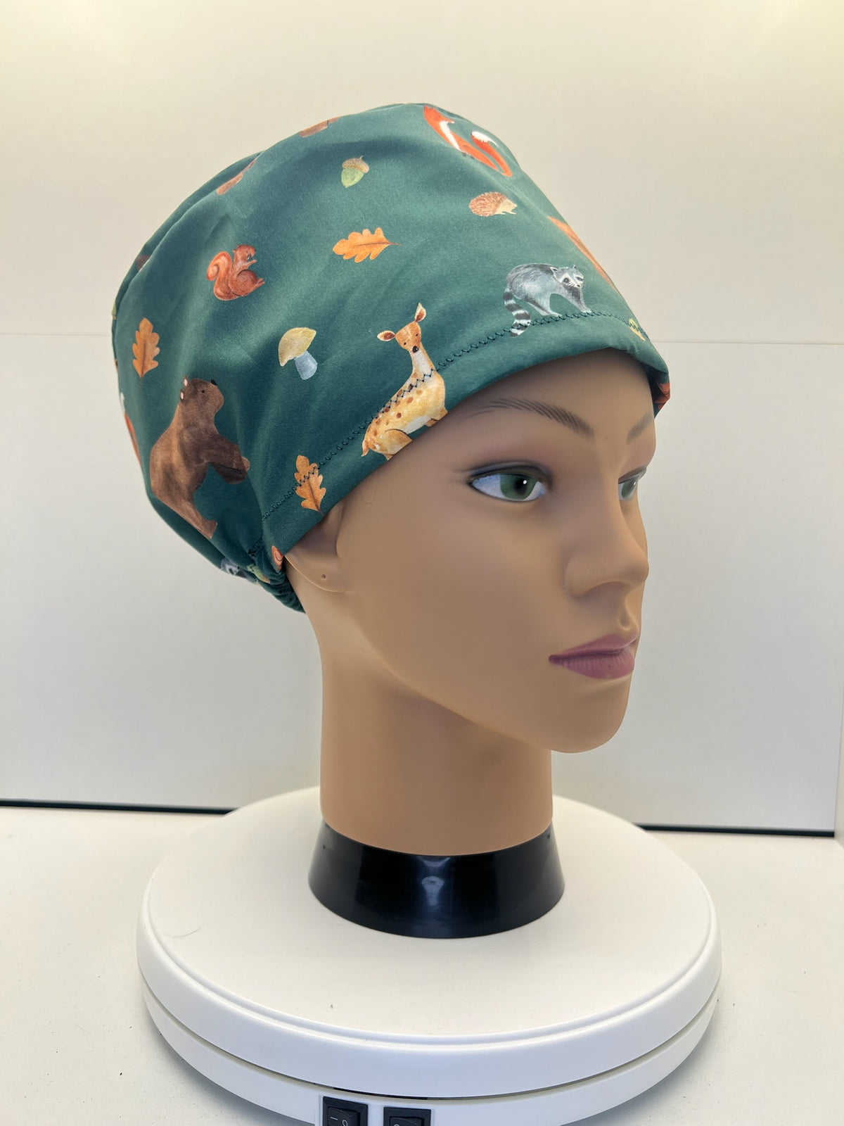 Woodland Wanderers Autumn 100% Cotton Theatre Scrub Hat/Cap.  Optional Satin lining