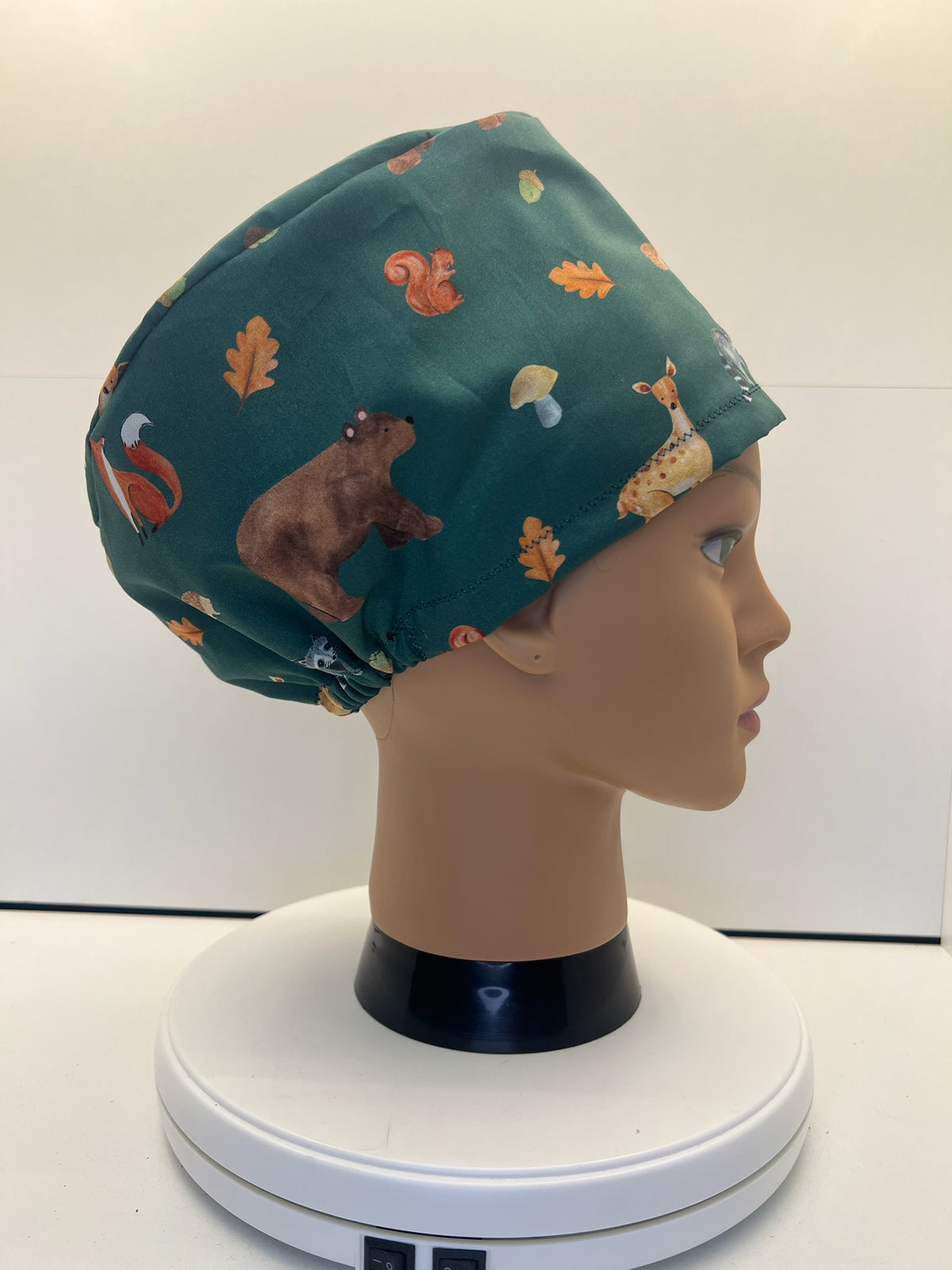 Woodland Wanderers Autumn 100% Cotton Theatre Scrub Hat/Cap.  Optional Satin lining