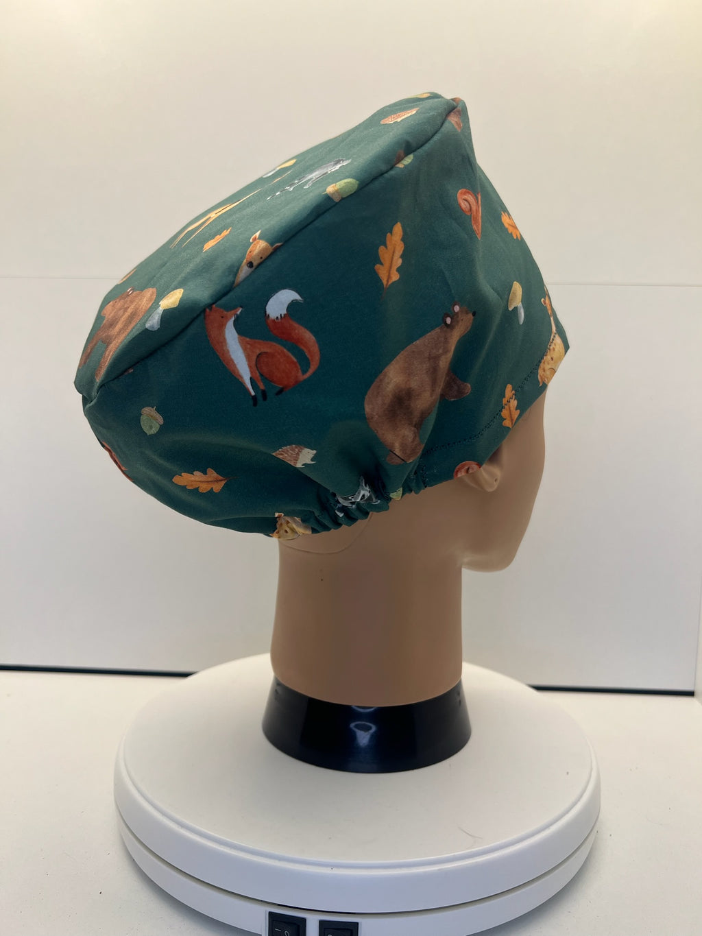 Woodland Wanderers Autumn 100% Cotton Theatre Scrub Hat/Cap.  Optional Satin lining