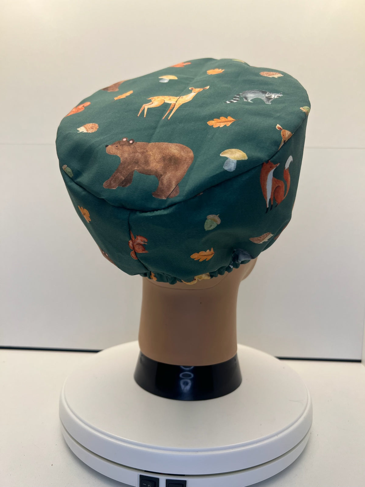 Woodland Wanderers Autumn 100% Cotton Theatre Scrub Hat/Cap.  Optional Satin lining