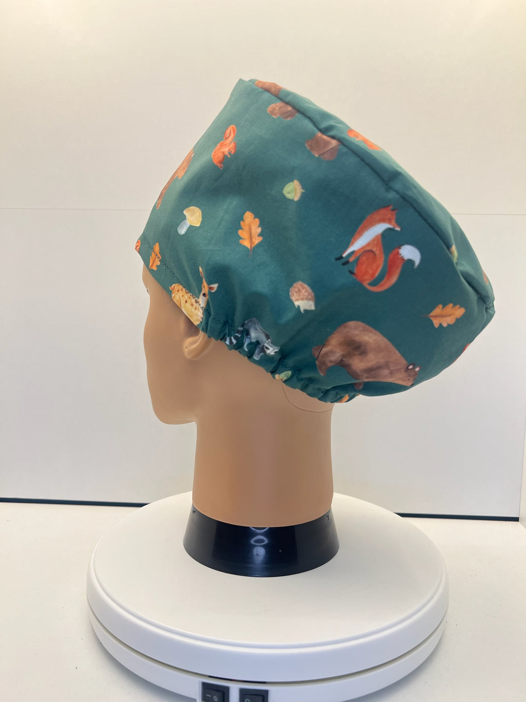 Woodland Wanderers Autumn 100% Cotton Theatre Scrub Hat/Cap.  Optional Satin lining