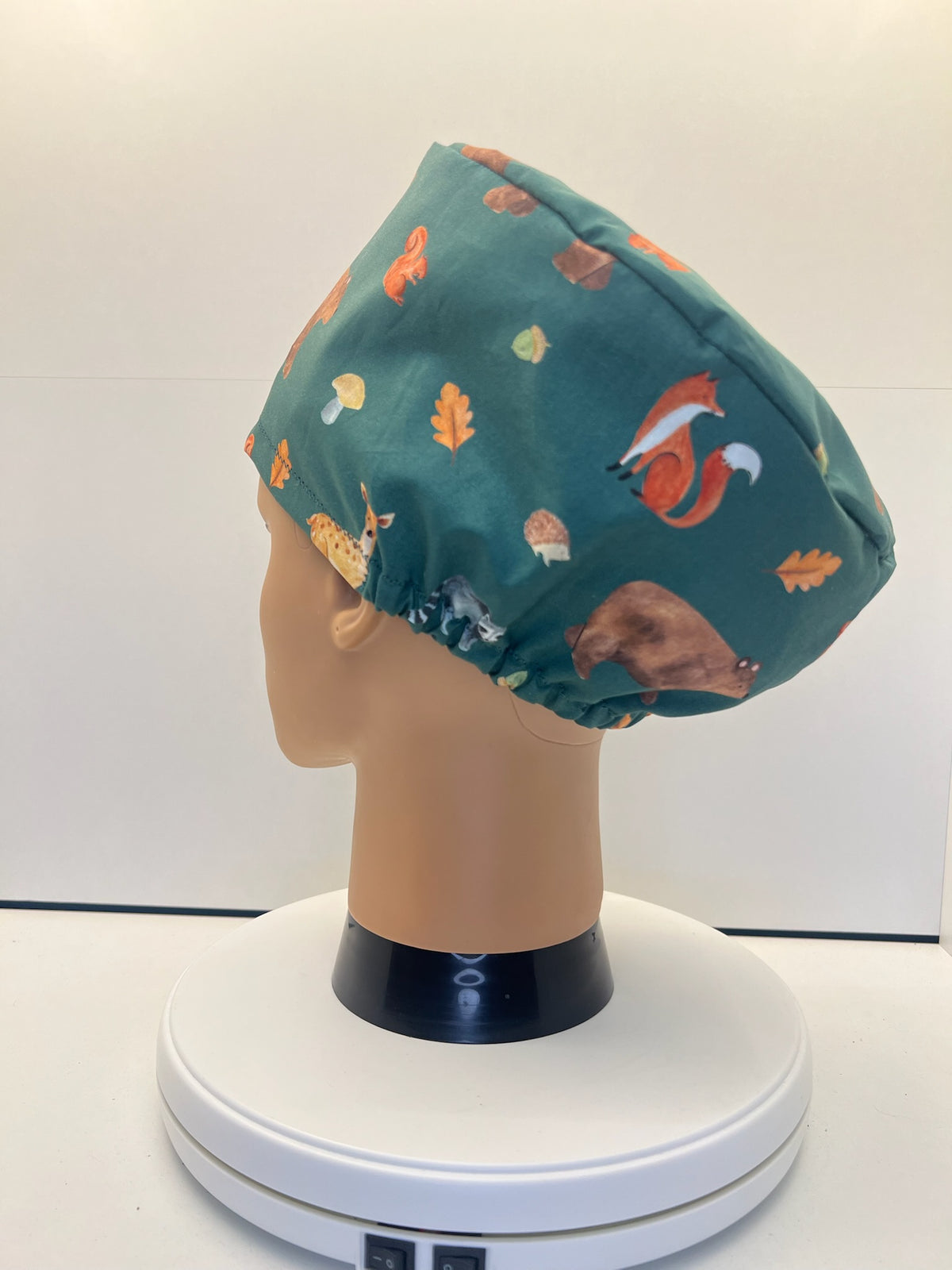 Woodland Wanderers Autumn 100% Cotton Theatre Scrub Hat/Cap.  Optional Satin lining