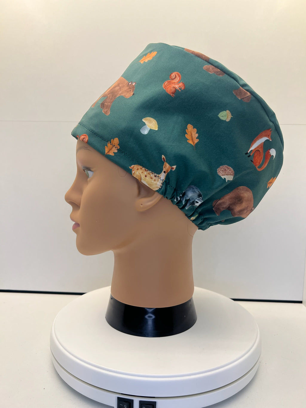 Woodland Wanderers Autumn 100% Cotton Theatre Scrub Hat/Cap.  Optional Satin lining