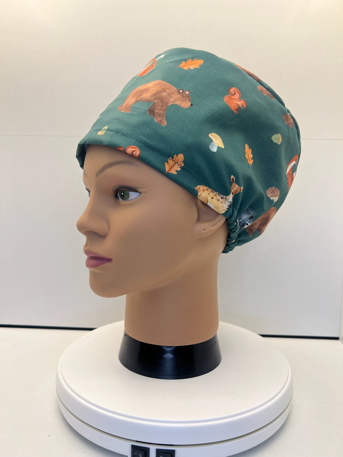 Woodland Wanderers Autumn 100% Cotton Theatre Scrub Hat/Cap.  Optional Satin lining