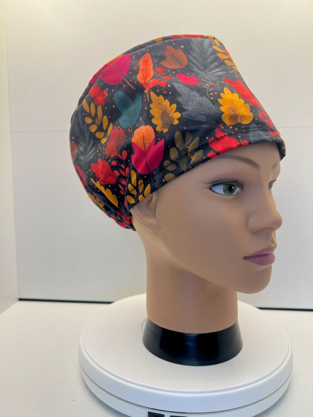 Falling Leaves Autumn 100% Cotton Theatre Scrub Hat/Cap.  Optional Satin lining