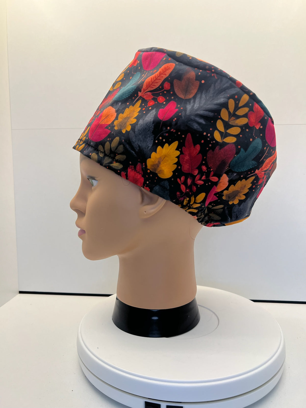 Falling Leaves Autumn 100% Cotton Theatre Scrub Hat/Cap.  Optional Satin lining