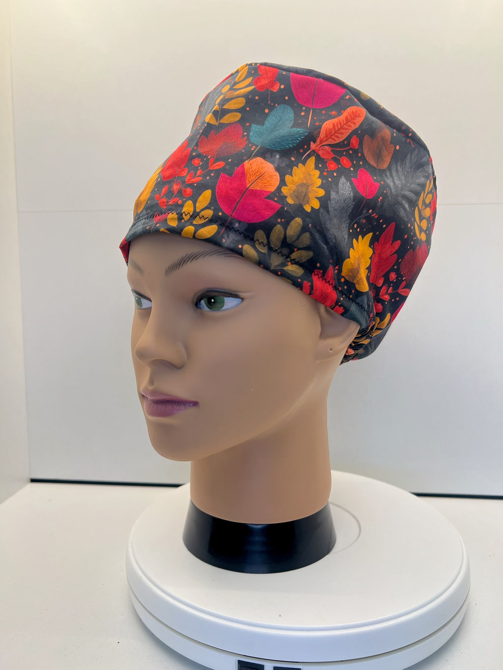 Falling Leaves Autumn 100% Cotton Theatre Scrub Hat/Cap.  Optional Satin lining