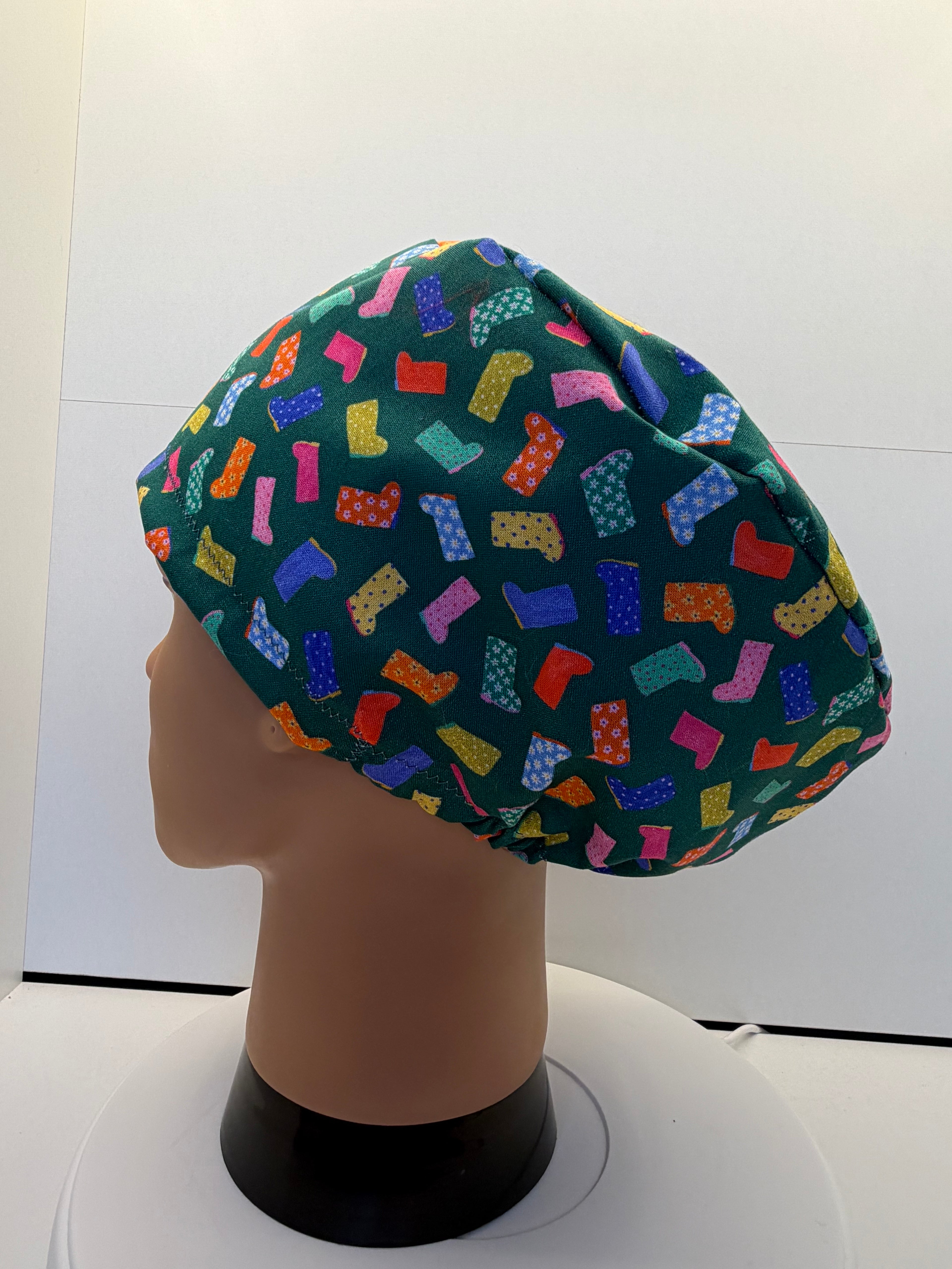 Rainbow Wellies 100% Cotton Scrub Cap/Theatre Hat - UK Handmade