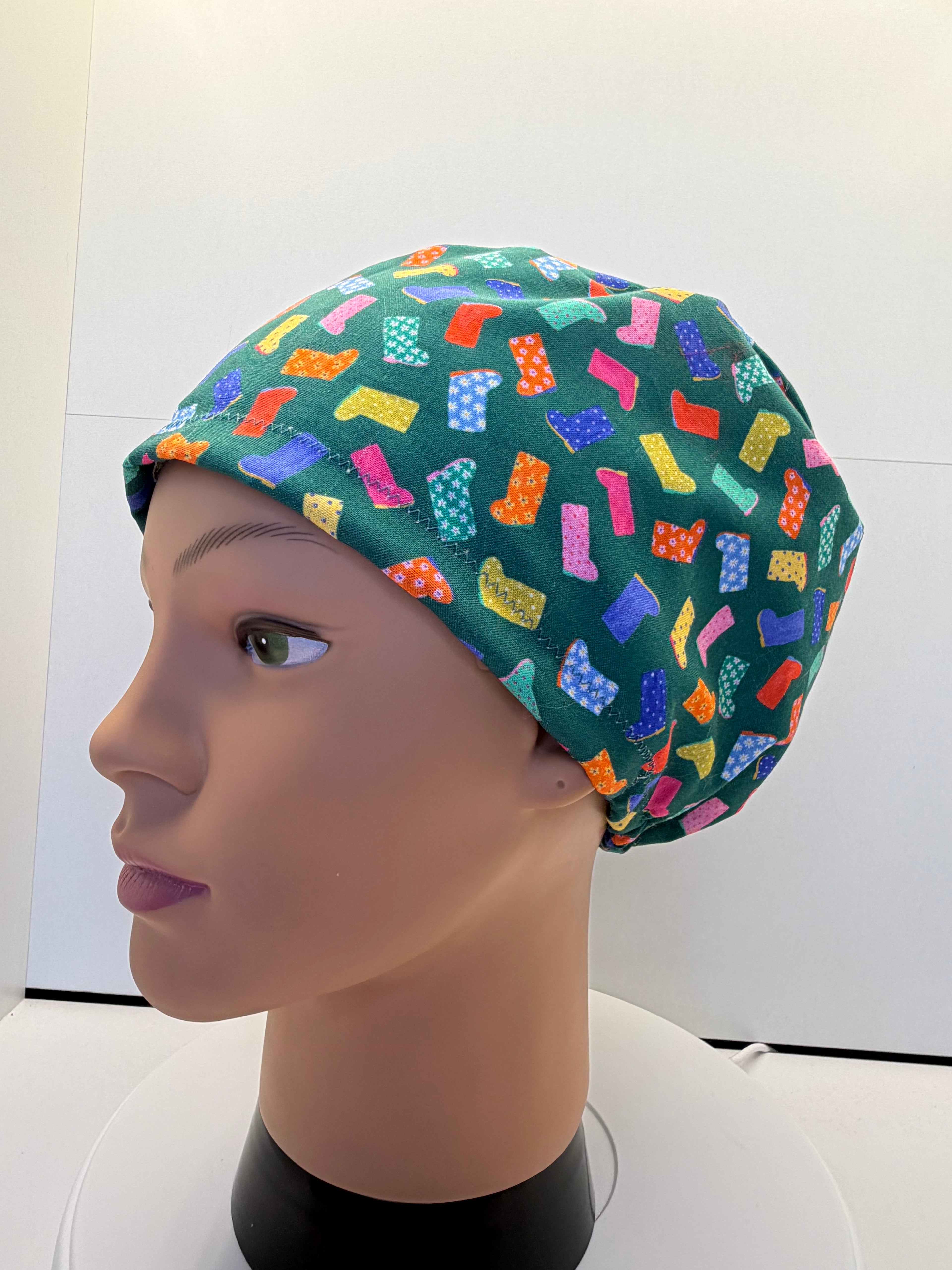 Rainbow Wellies 100% Cotton Scrub Cap/Theatre Hat - UK Handmade