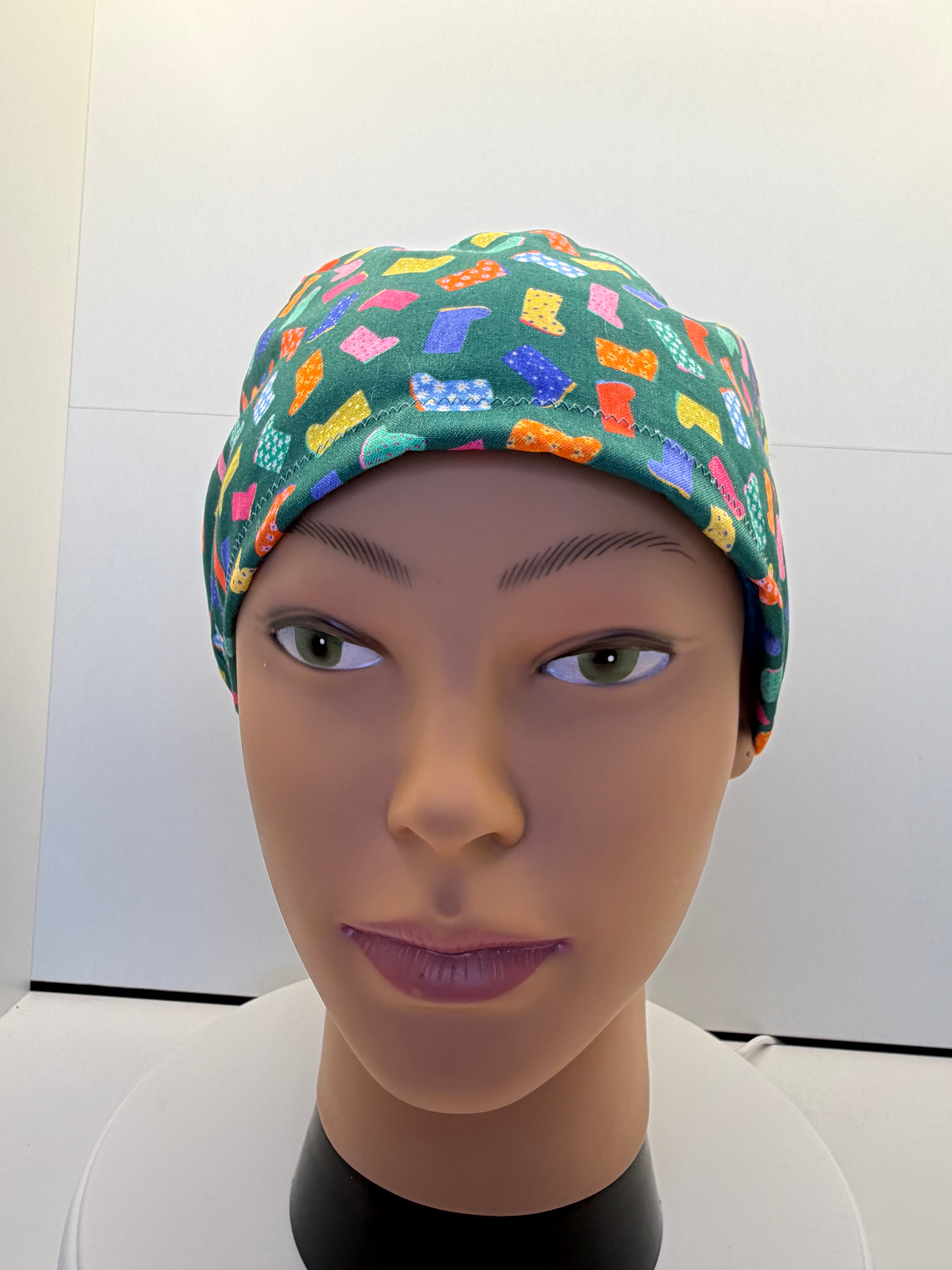 Rainbow Wellies 100% Cotton Scrub Cap/Theatre Hat - UK Handmade