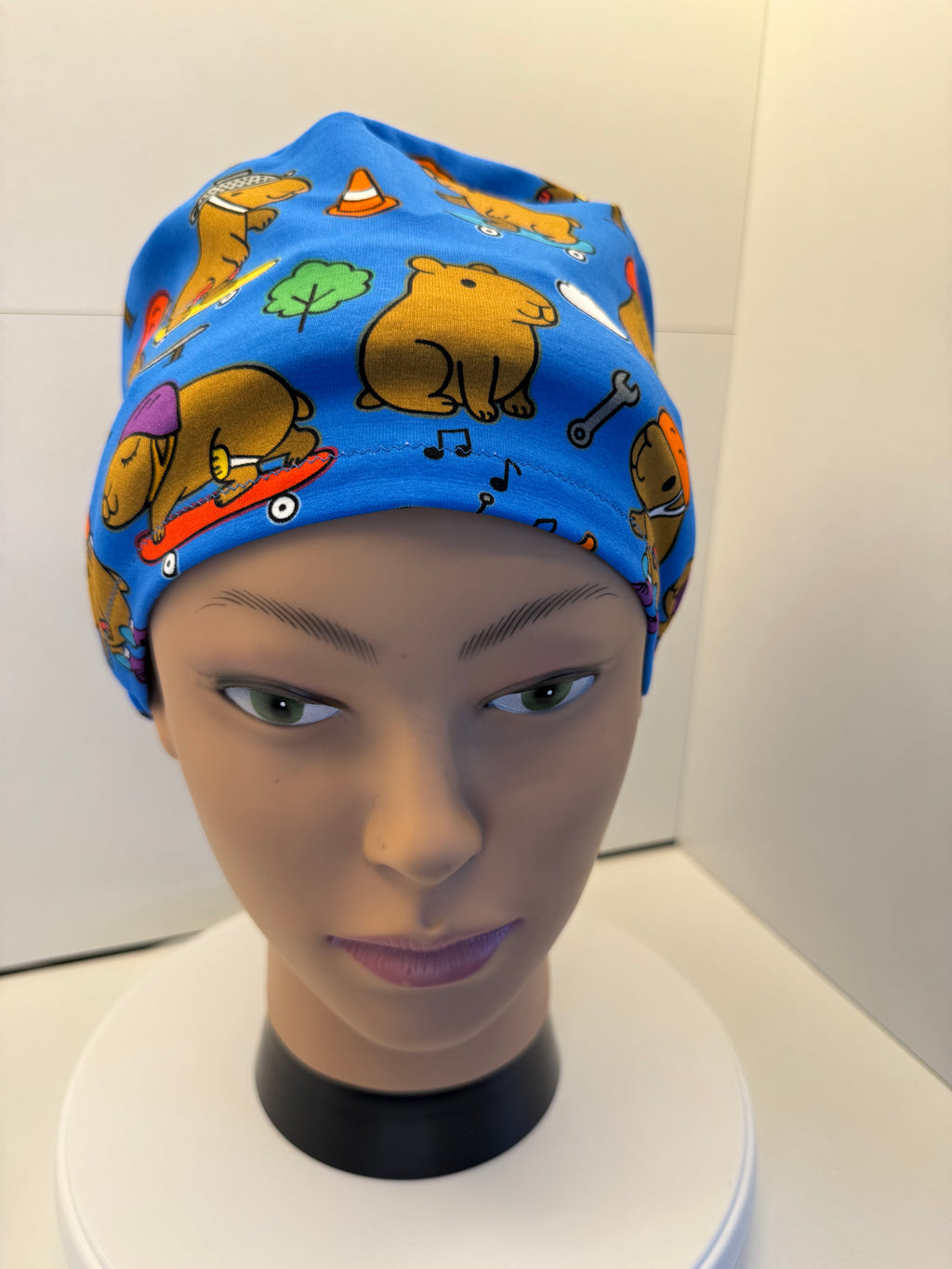Skatepark Capybara Blue Premium Cotton Jersey super soft theatre scrub hat/cap