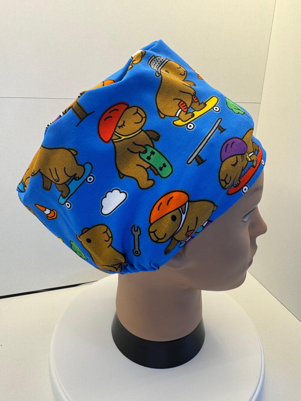 Skatepark Capybara Blue Premium Cotton Jersey super soft theatre scrub hat/cap