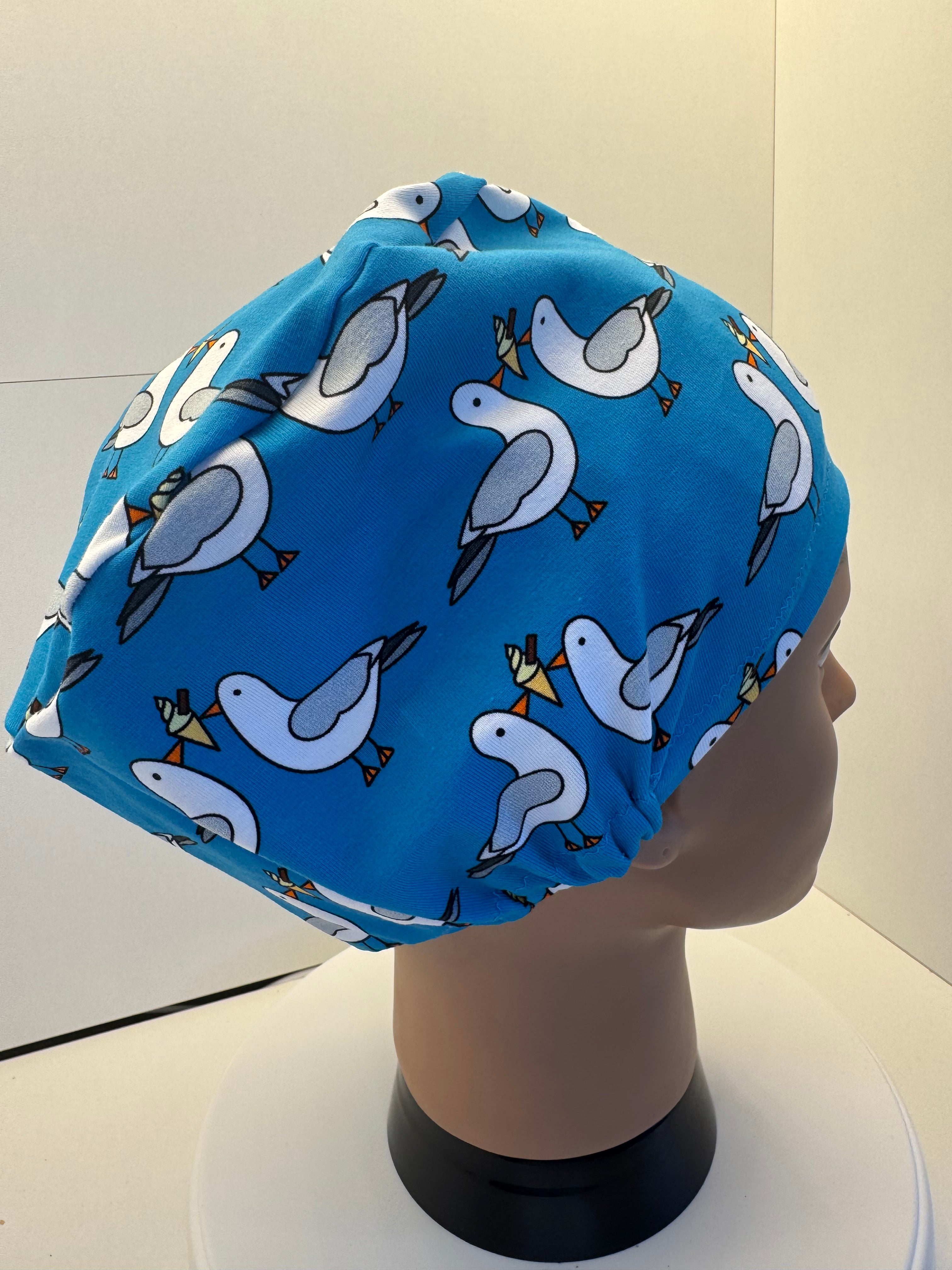Blue Seagulls Premium Cotton Jersey Super Soft Surgical/Theatre Scrub Hat/Cap. UK Handmade