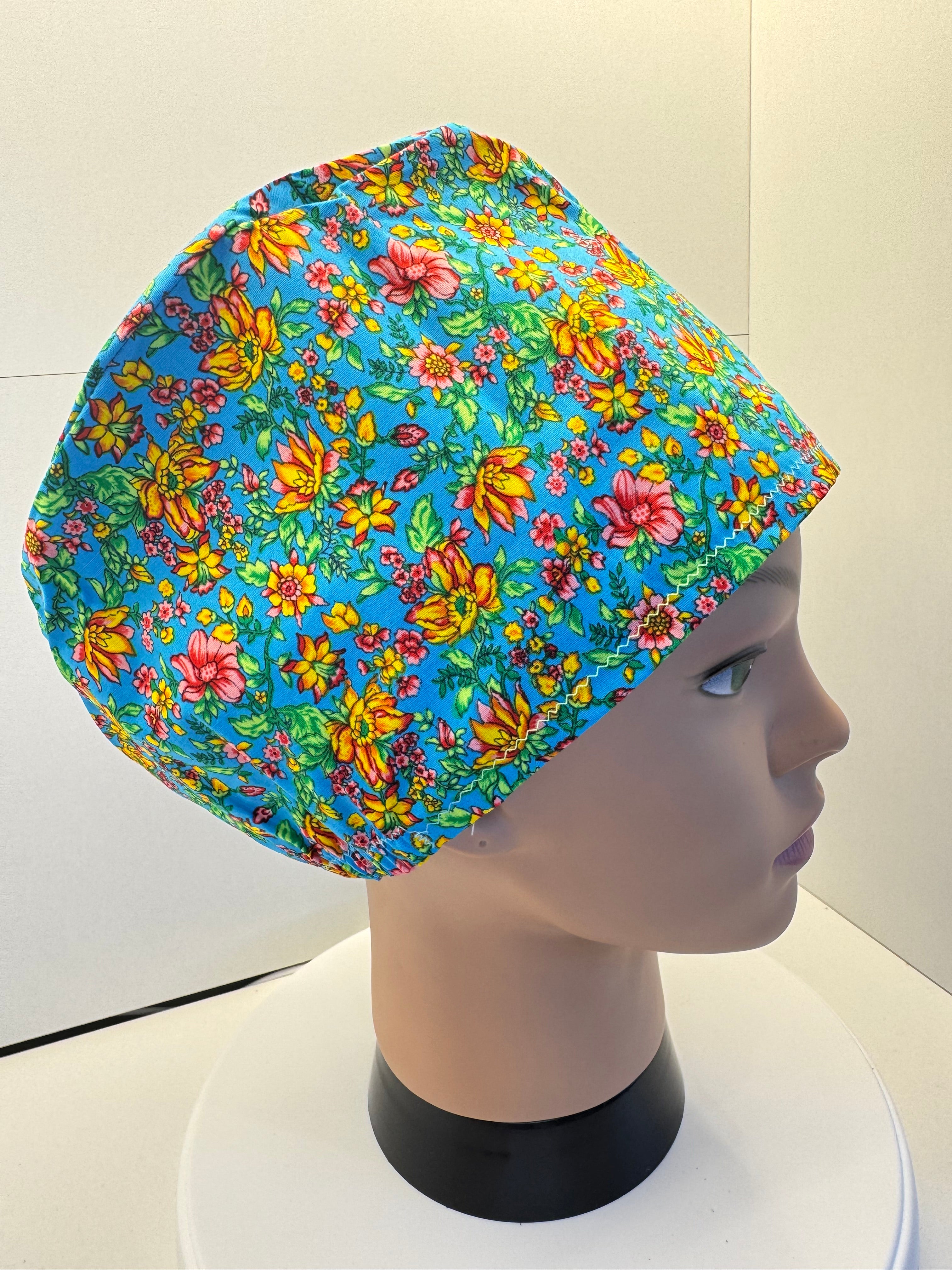 Vibrant Summer Skies Theatre Scrub Hat/Cap - 100% cotton, Optional Satin lining