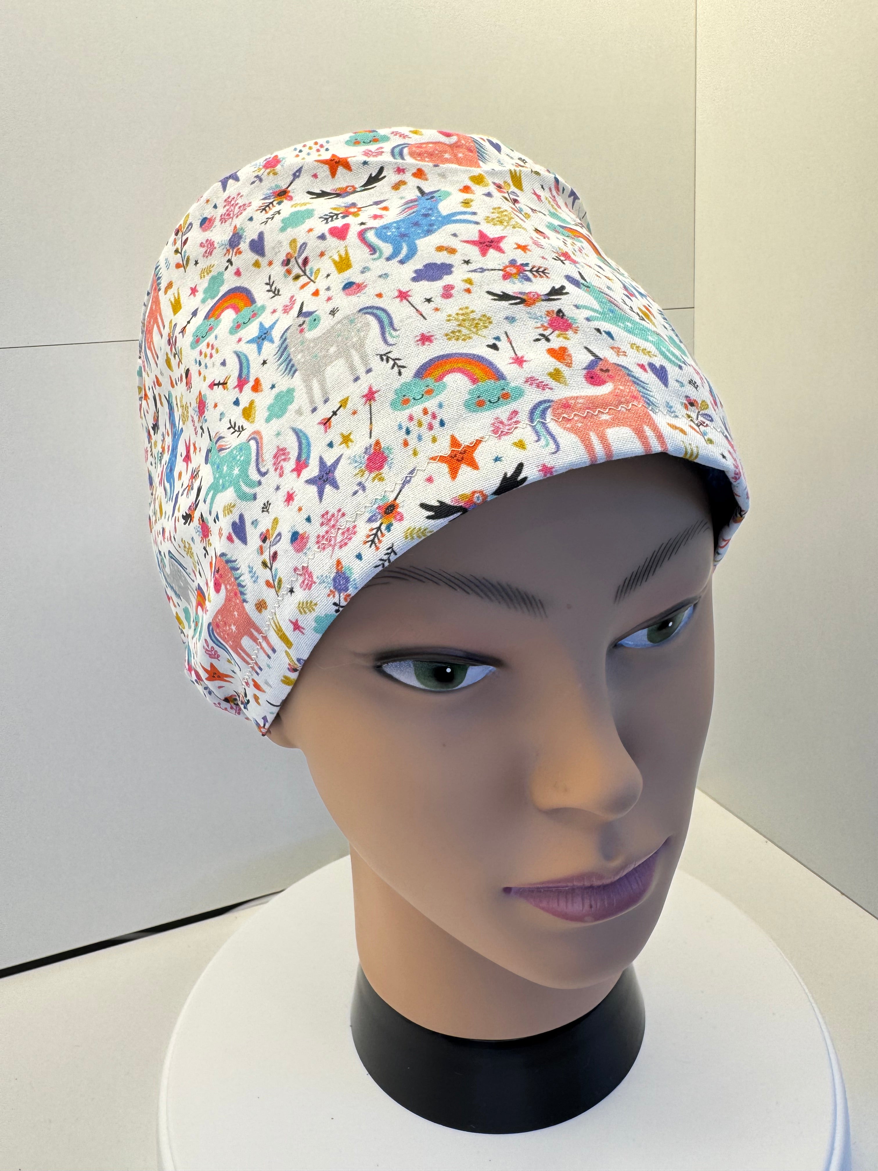Unicorns and Rainbows 100% Cotton Theatre Hat/Scrub Cap Optional Satin Lining