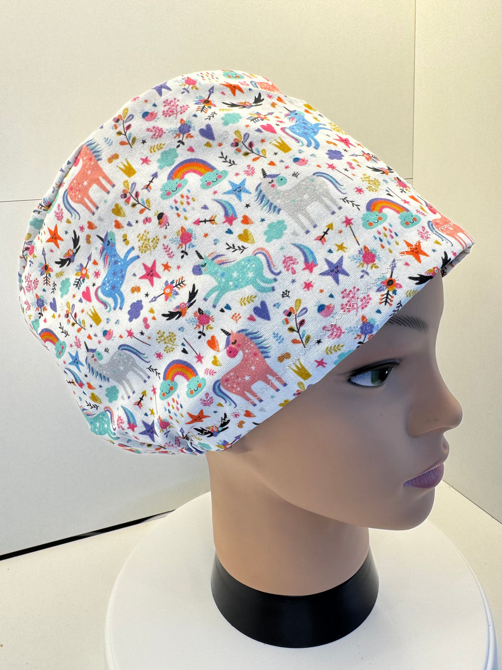 Unicorns and Rainbows 100% Cotton Theatre Hat/Scrub Cap Optional Satin Lining