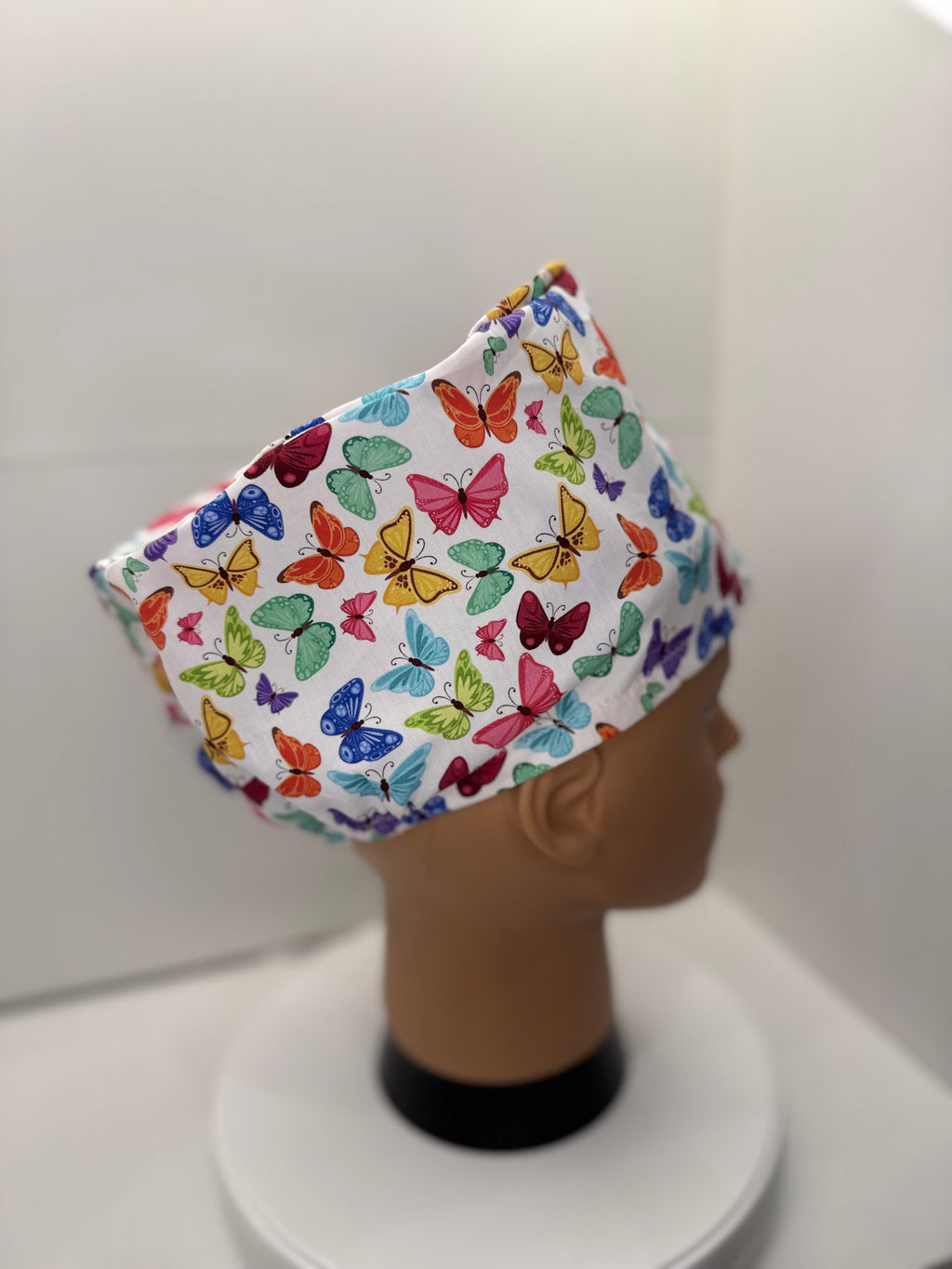 Colourful Butterflies 100% Cotton Theatre Hat/Scrub Cap, Optional Satin Lining