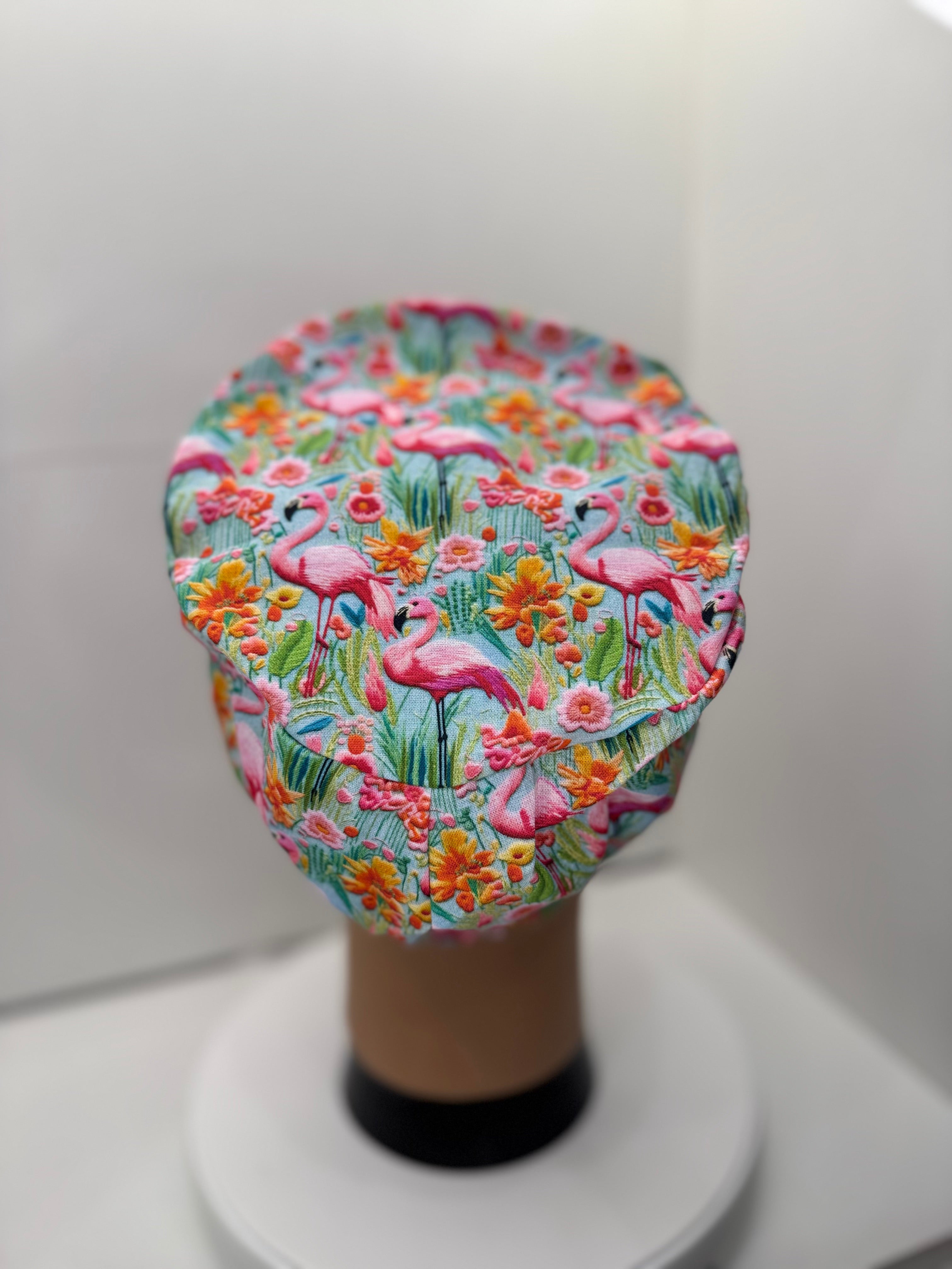 Tropical Flamingos 100% Cotton Theatre Hat/Scrub Cap