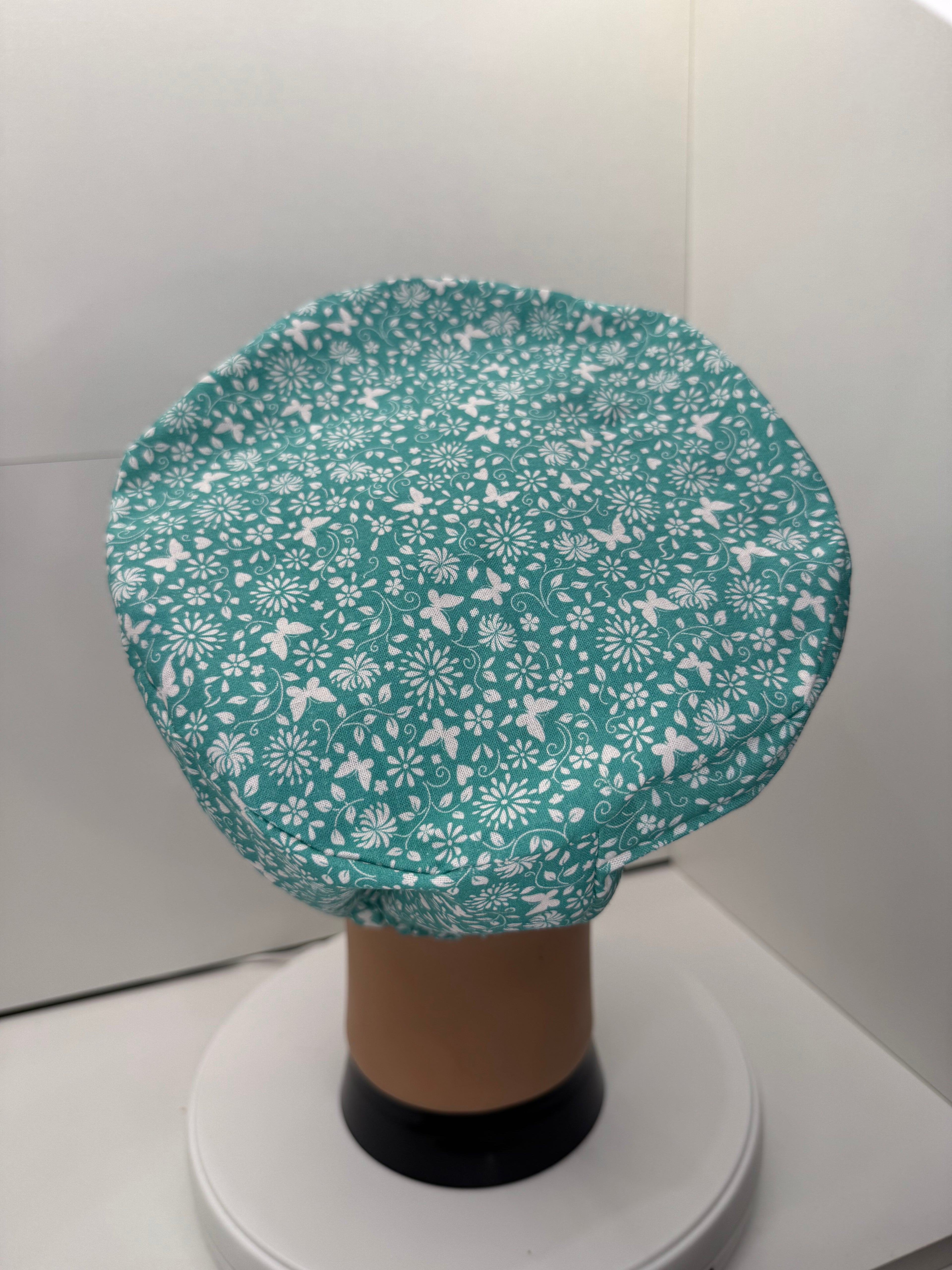 Mint Green Ditsy Flower and Butterfly 100% Cotton Theatre Hat/Scrub Cap Optional Satin Lining