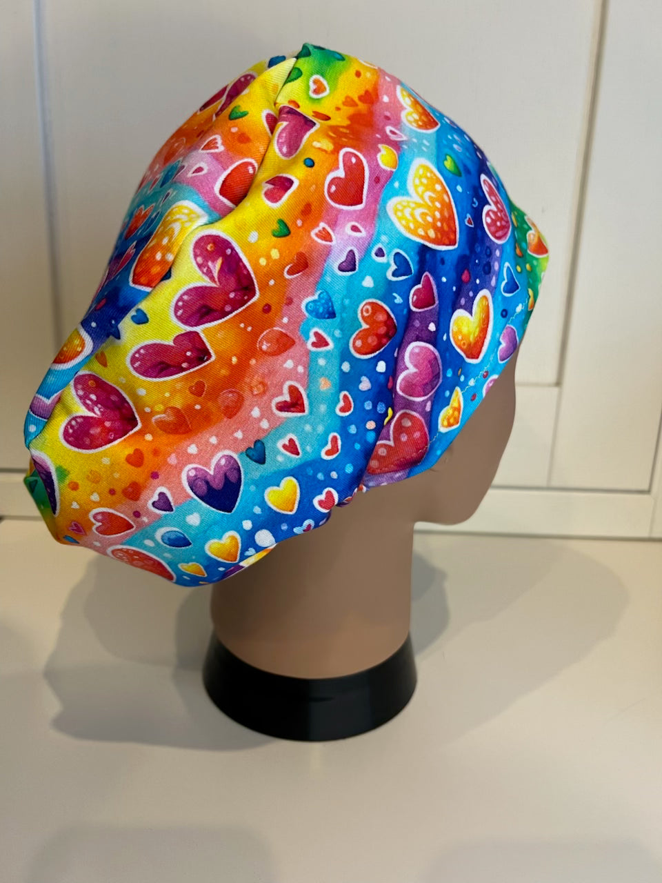 Rainbow Bubble Hearts Premium Cotton Jersey super soft theatre scrub hat/cap - Love, Valentine's Day