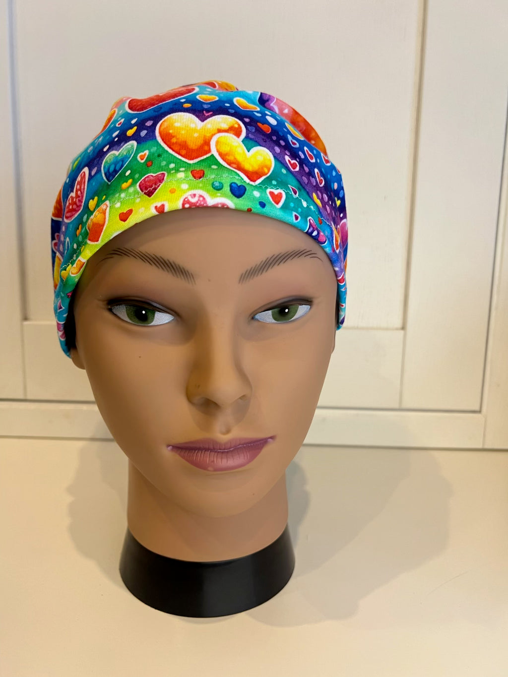 Rainbow Bubble Hearts Premium Cotton Jersey super soft theatre scrub hat/cap - Love, Valentine's Day