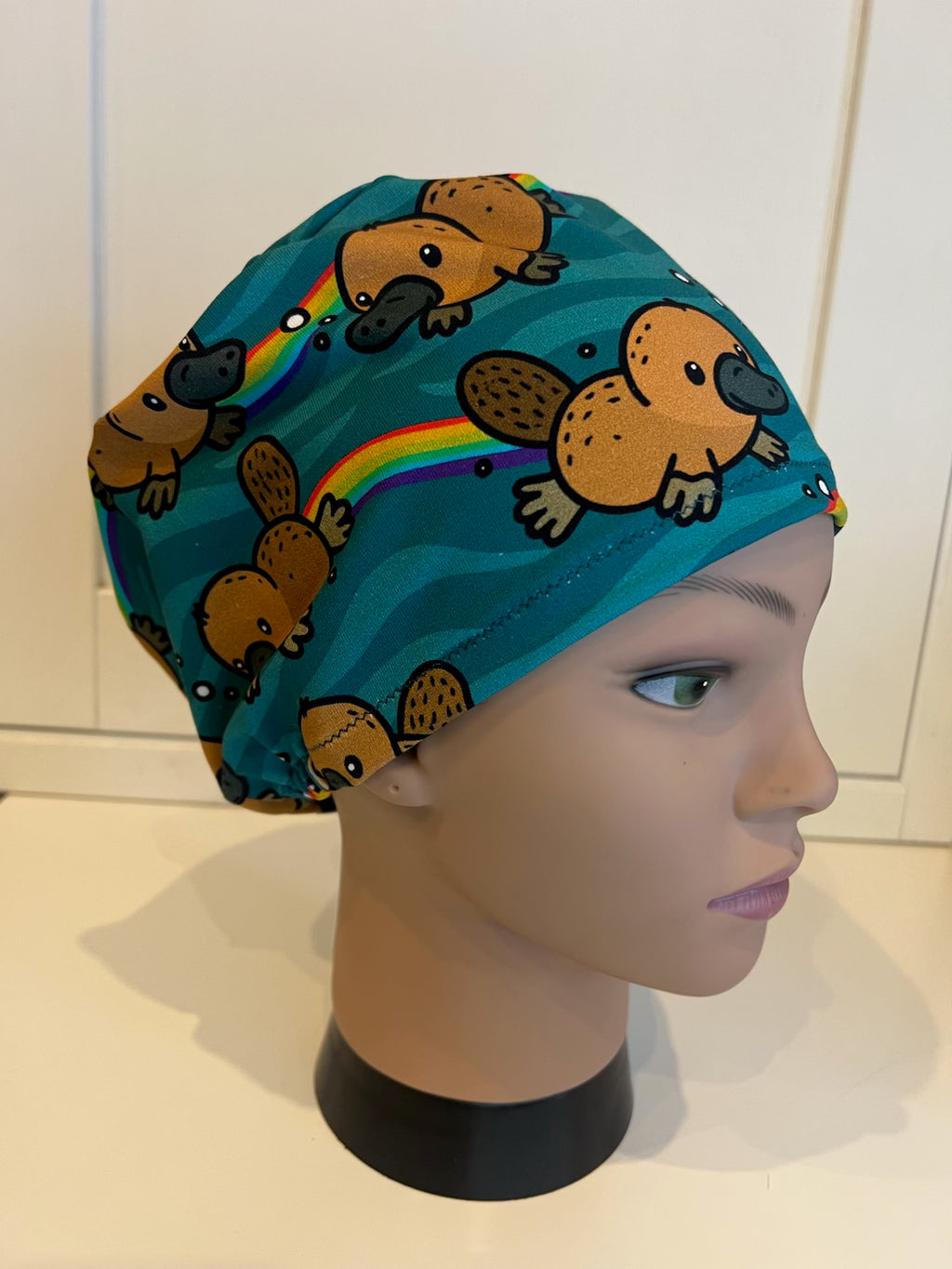 Rainbow Playtpus Premium Cotton Jersey super soft theatre scrub hat/cap