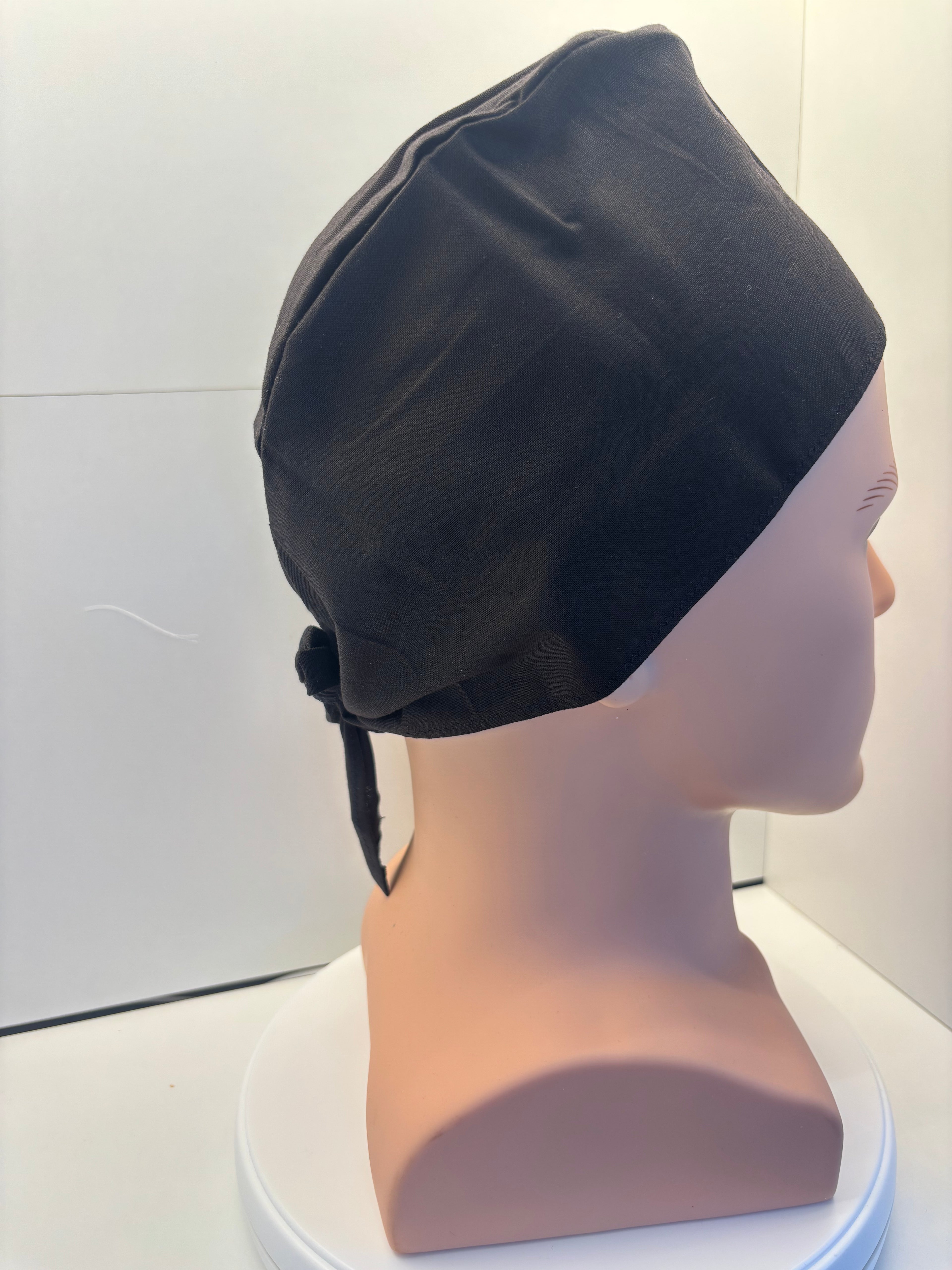Plain Black Tie Back Theatre Hat/Scrub Cap