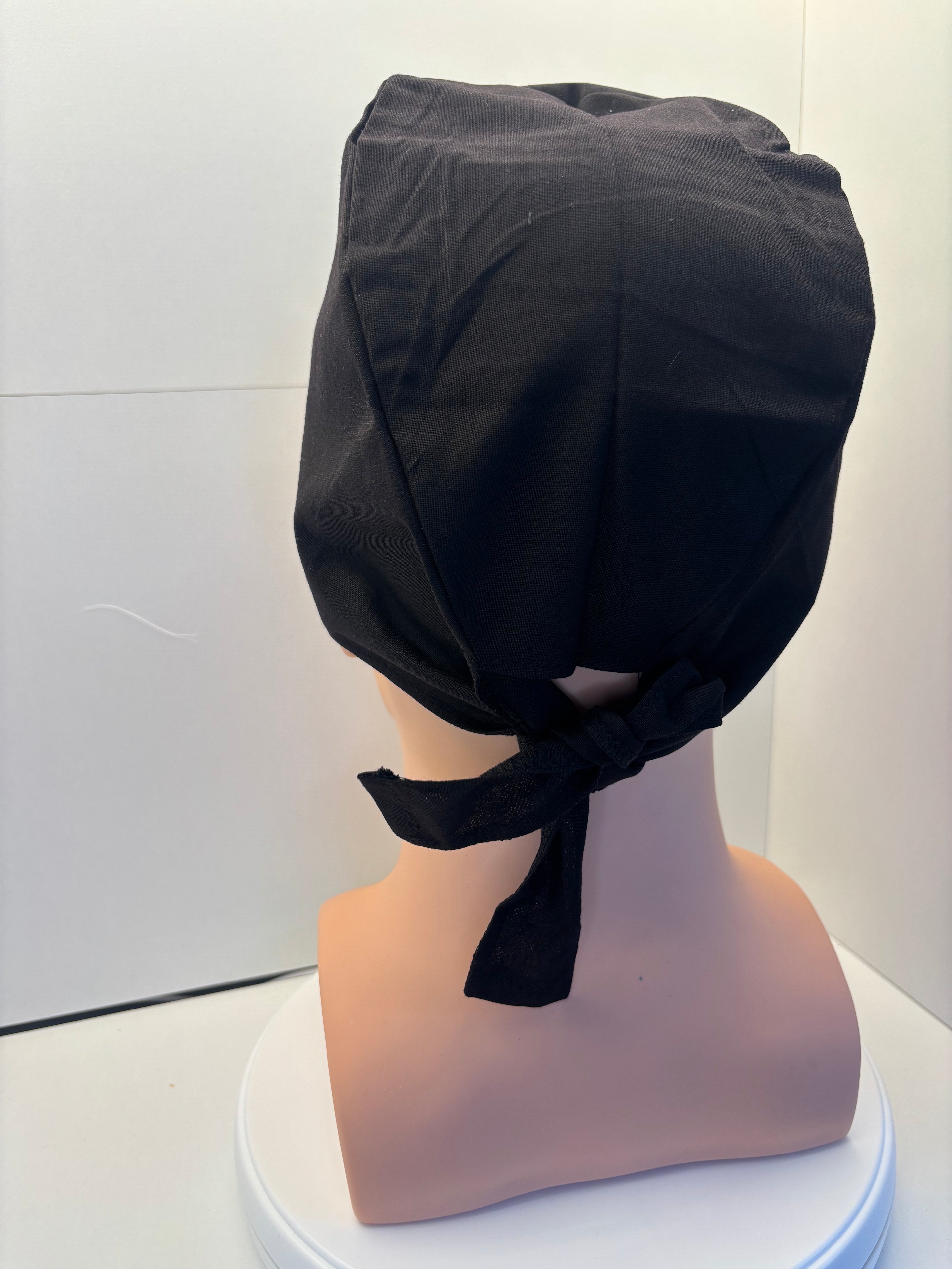 Plain Black Tie Back Theatre Hat/Scrub Cap