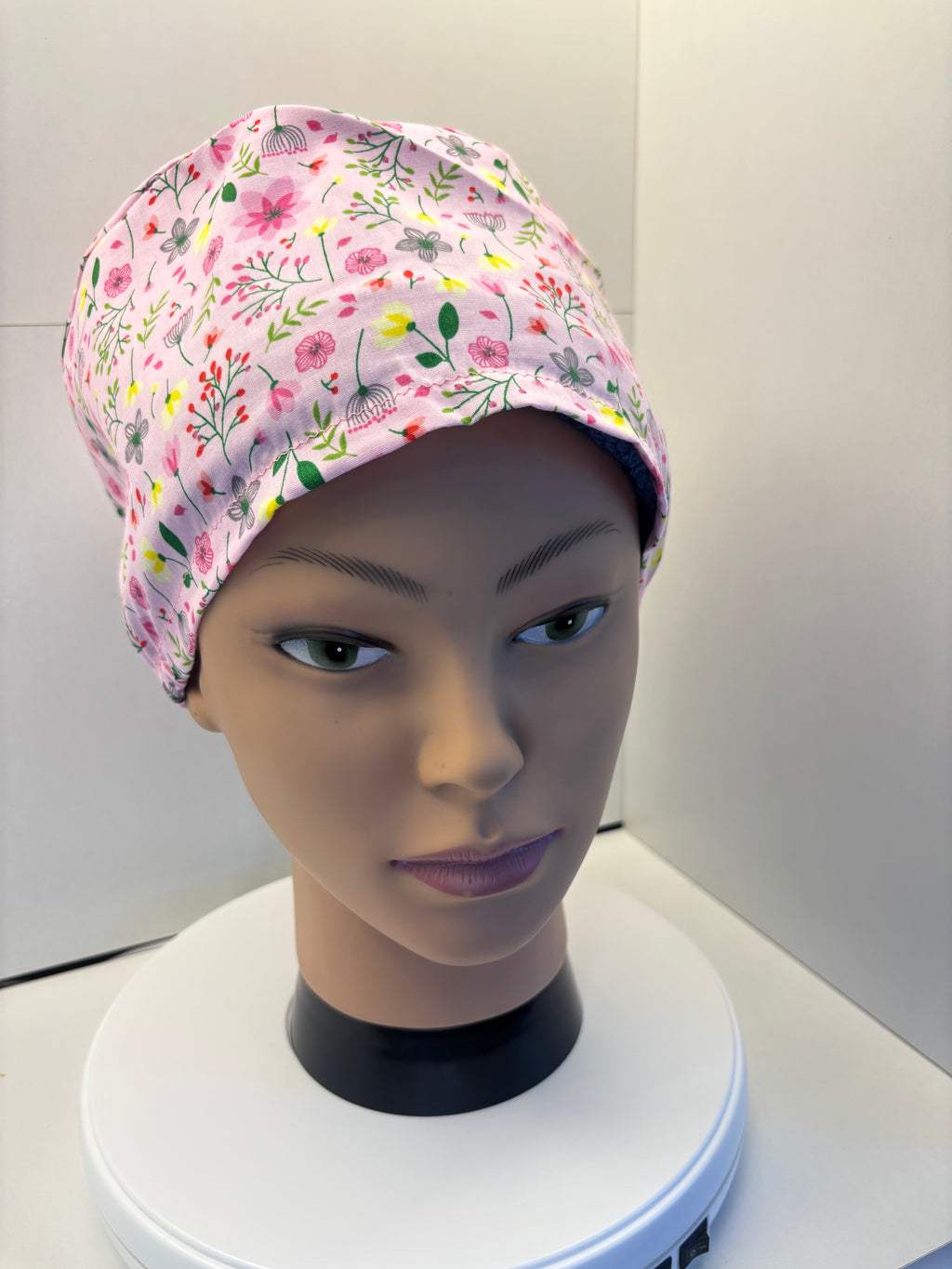 Pink Flower Garden 100% Cotton Theatre Hat/Scrub Cap Optional Satin Lining