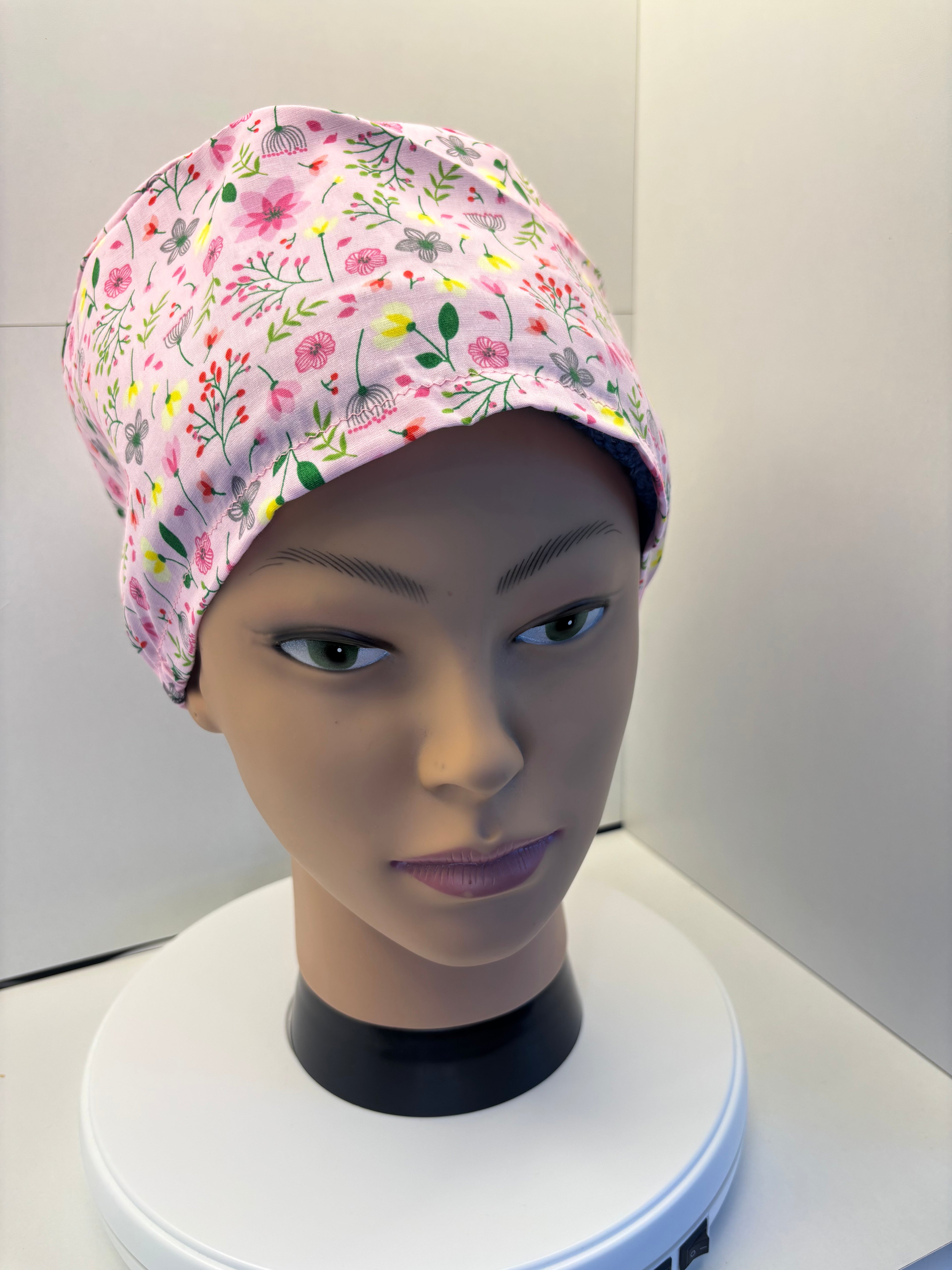Pink Flower Garden 100% Cotton Theatre Hat/Scrub Cap Optional Satin Lining
