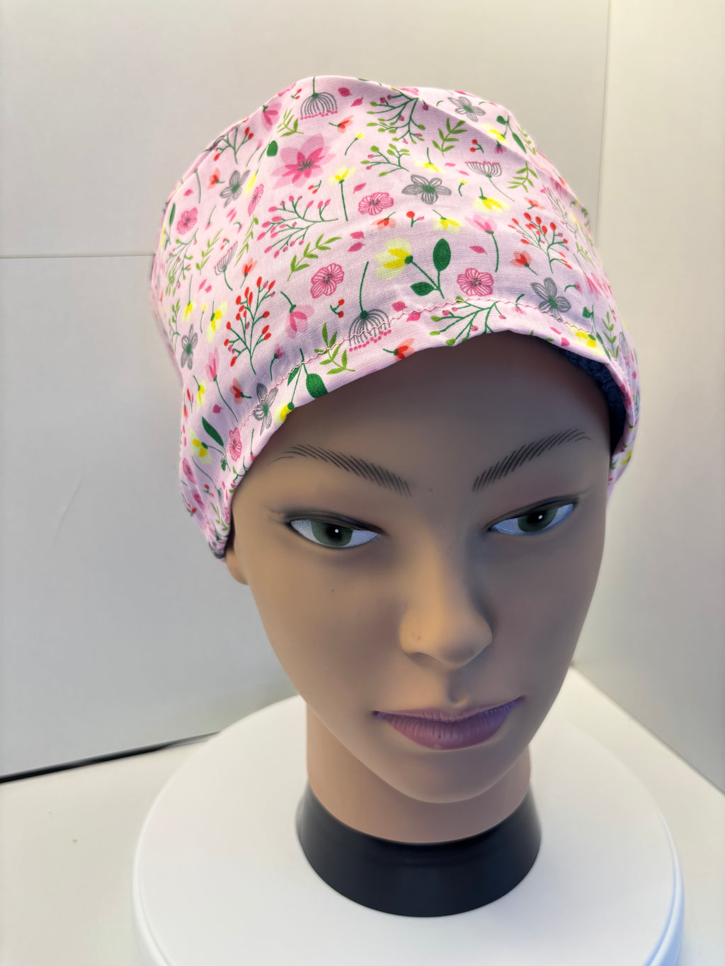 Pink Flower Garden 100% Cotton Theatre Hat/Scrub Cap Optional Satin Lining
