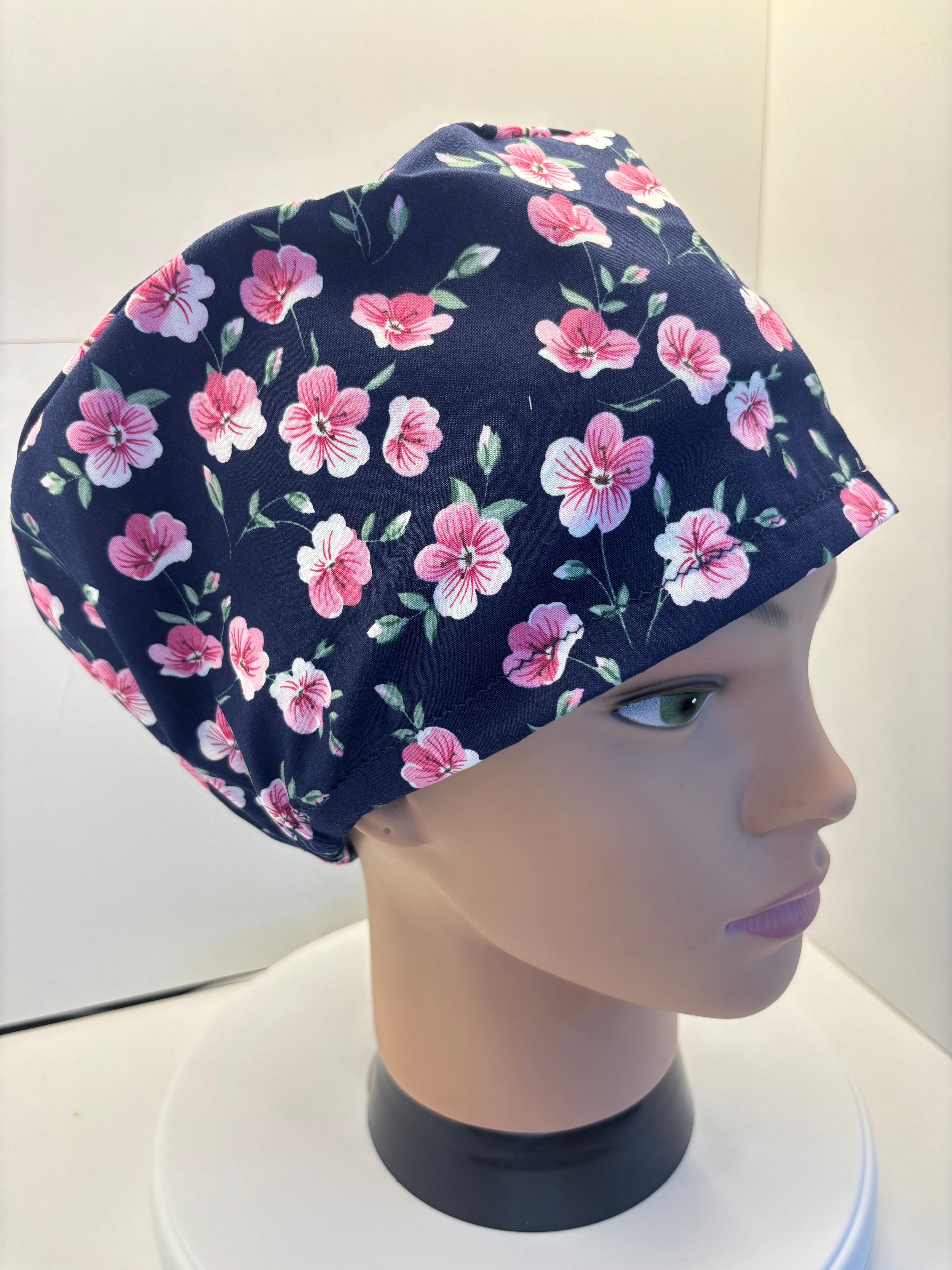 Pink Blossom Floral 100% Cotton Theatre Hat/Scrub Cap