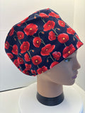 Navy Poppies 100% Cotton Theatre Hat/Scrub Cap Optional Satin Lining