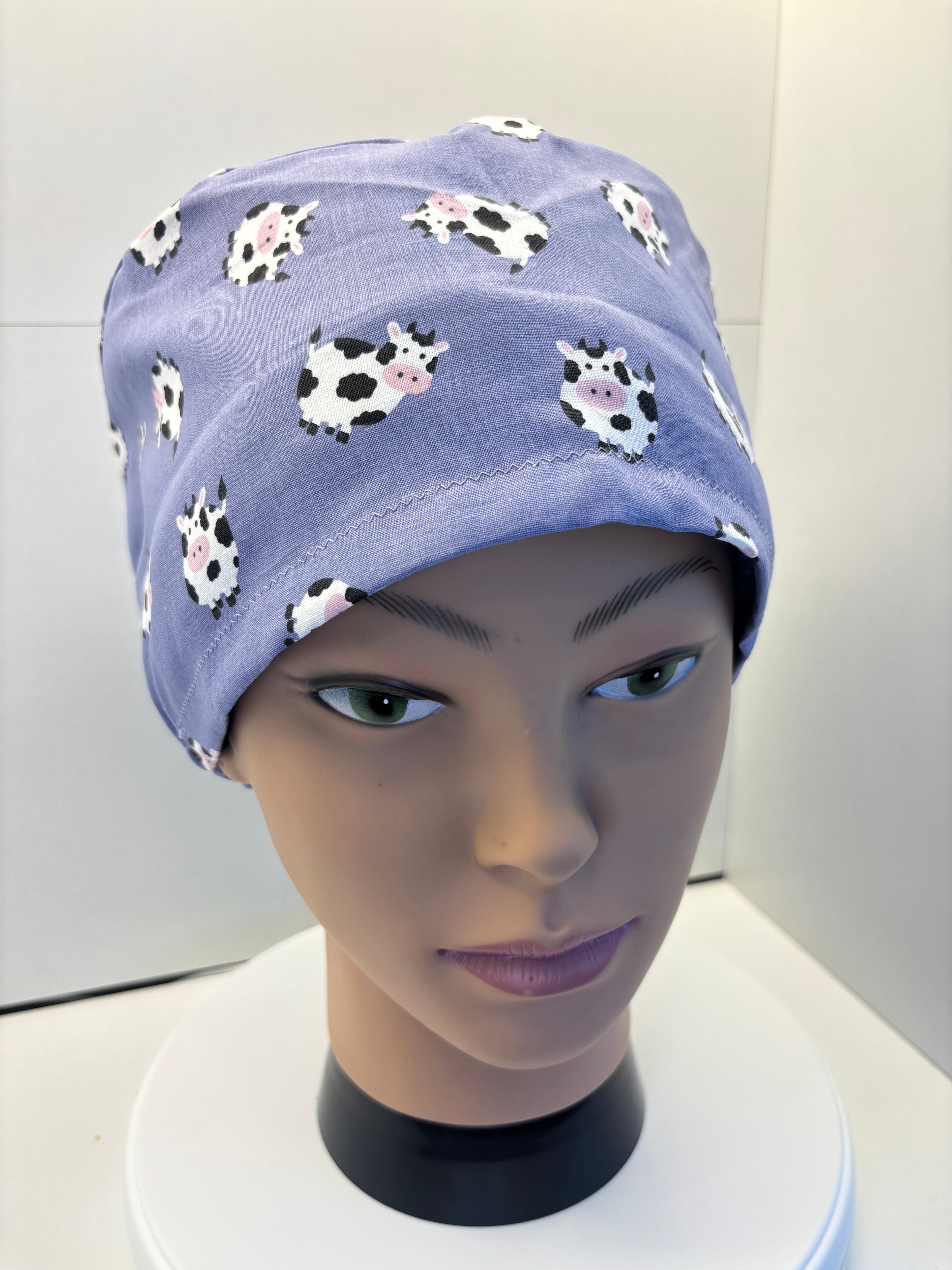Purple Cows 100% Cotton Theatre Hat/Scrub Cap Optional Satin Lining