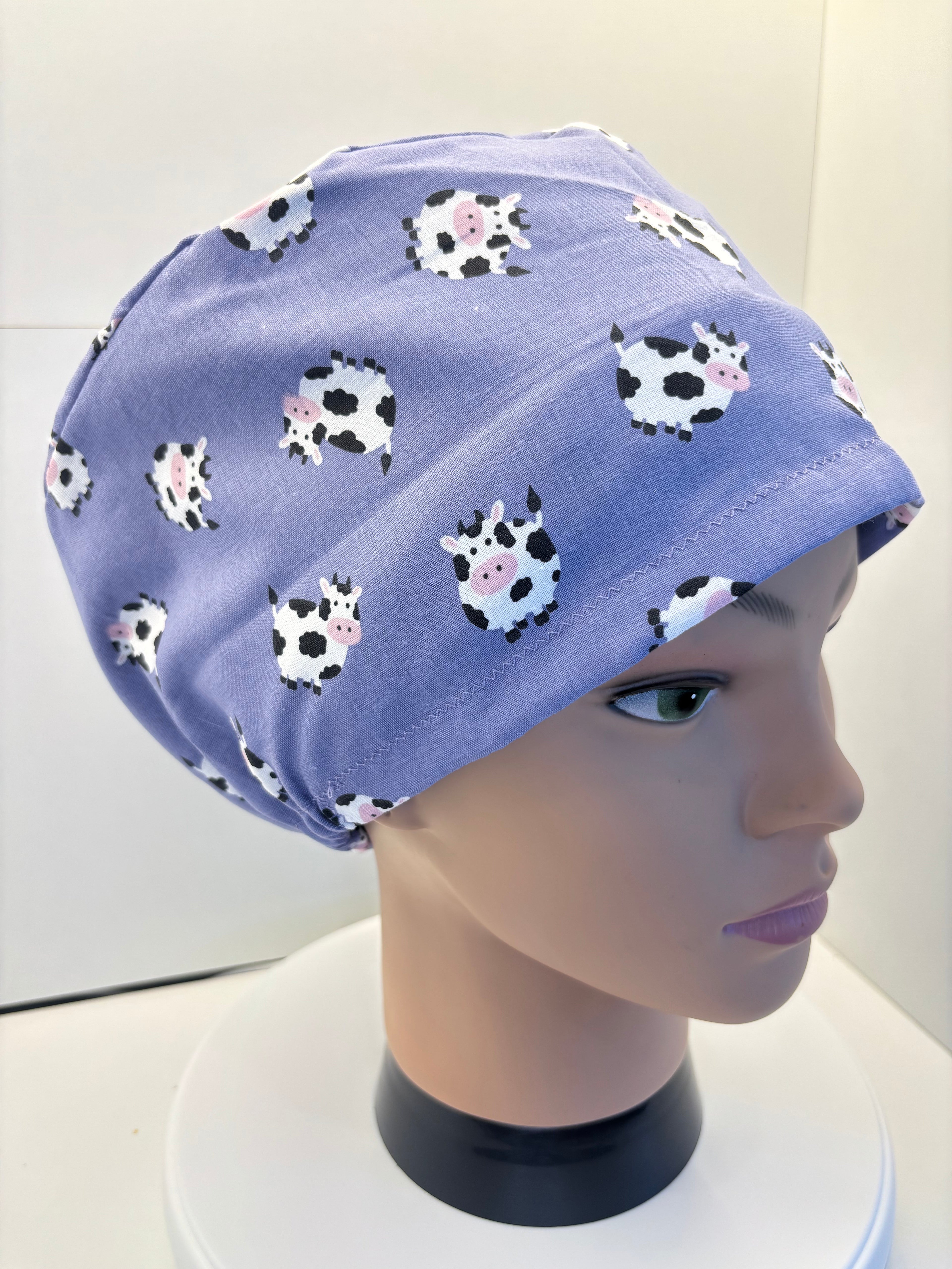 Purple Cows 100% Cotton Theatre Hat/Scrub Cap Optional Satin Lining