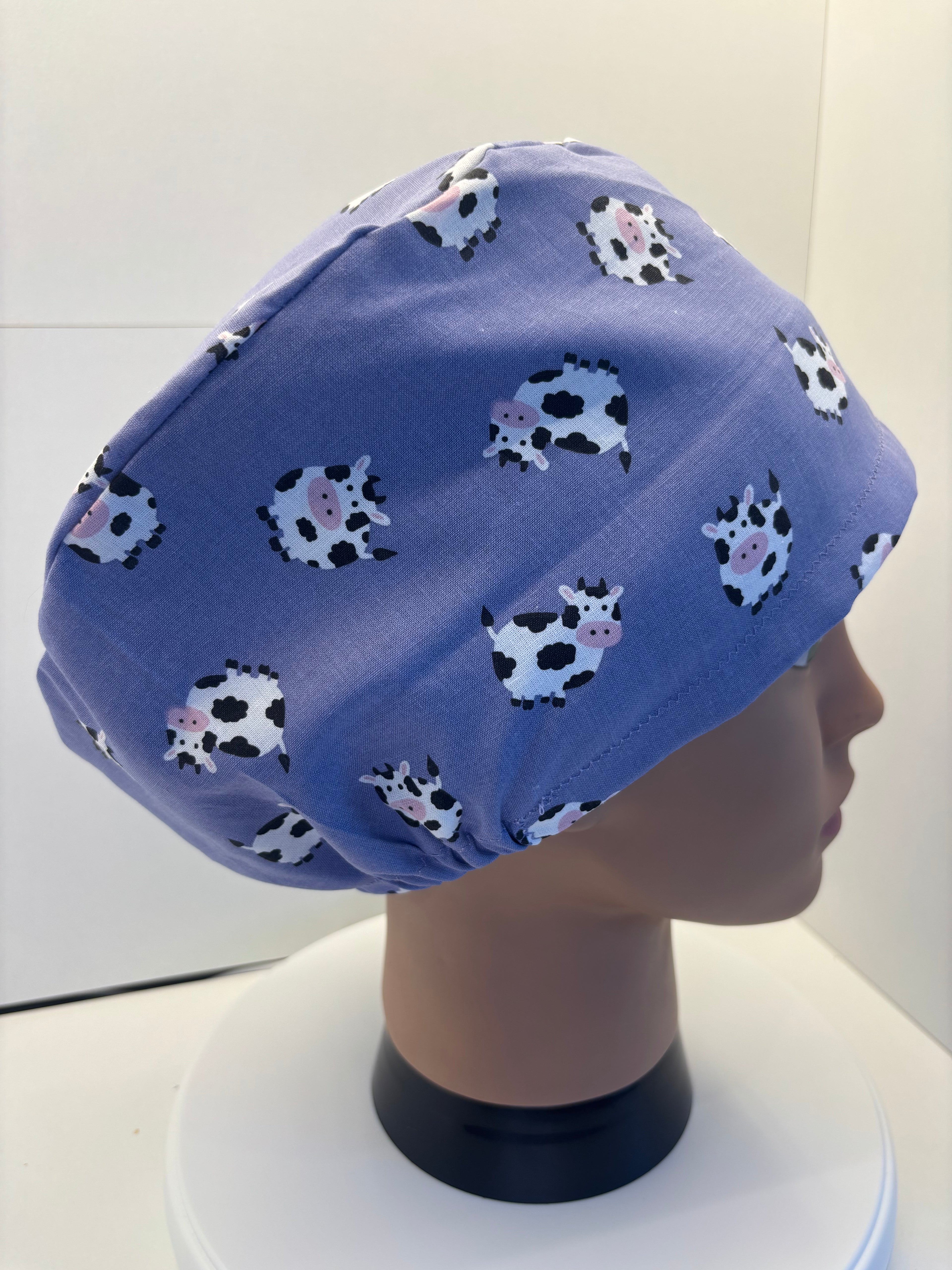 Purple Cows 100% Cotton Theatre Hat/Scrub Cap Optional Satin Lining