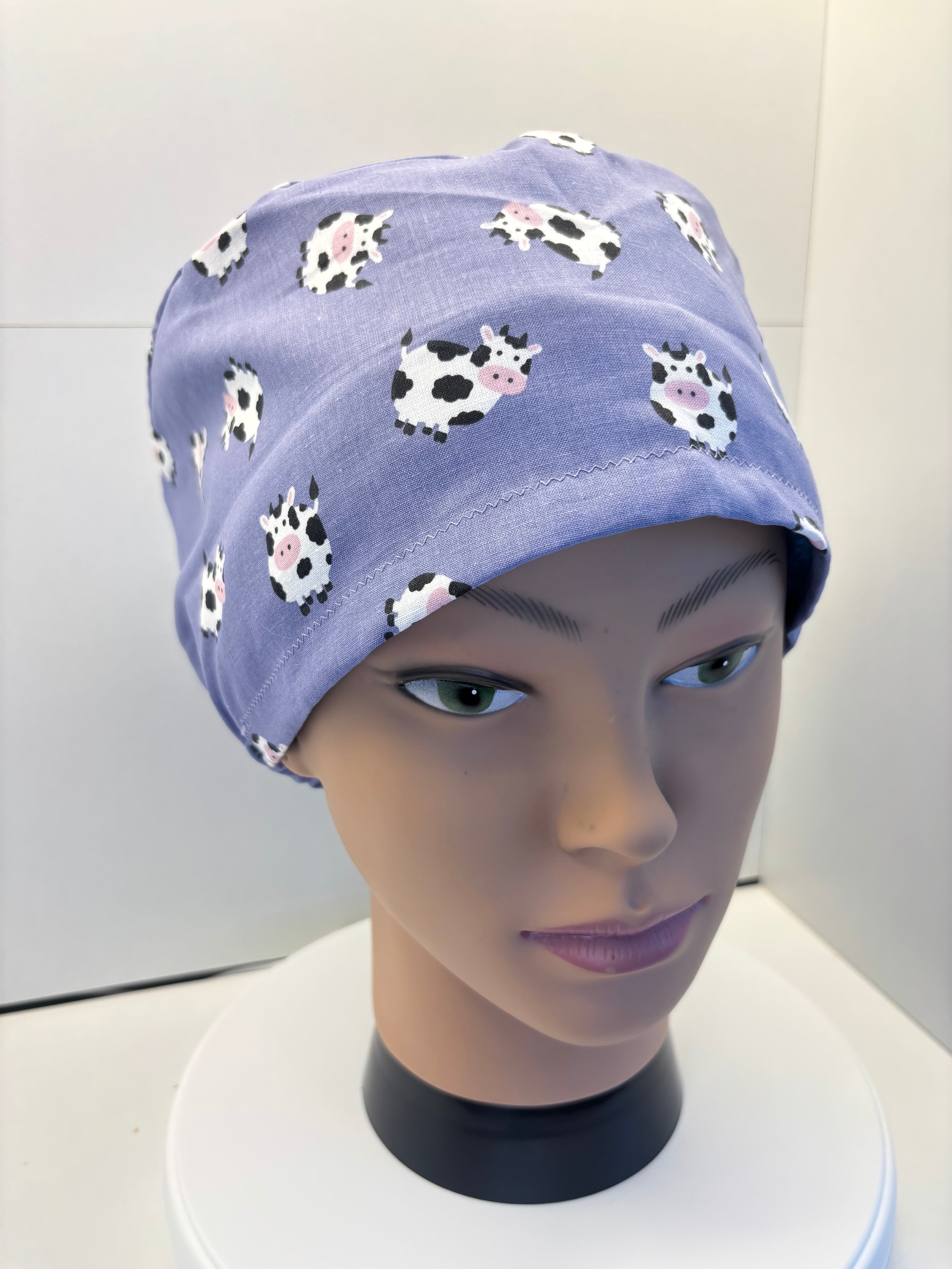 Purple Cows 100% Cotton Theatre Hat/Scrub Cap Optional Satin Lining