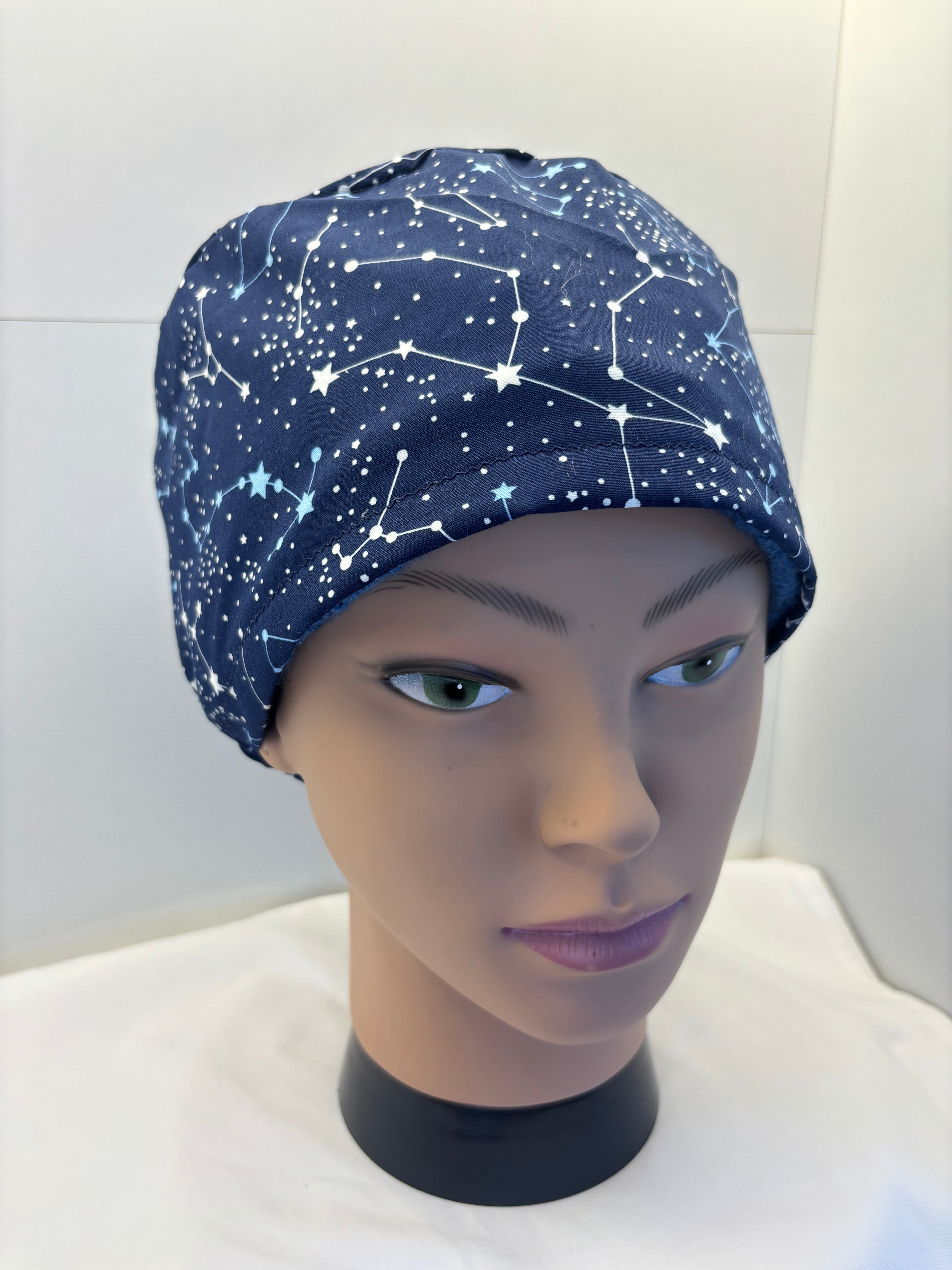 Navy Constellations 100% Cotton Theatre Hat/Scrub Cap Optional Satin Lining