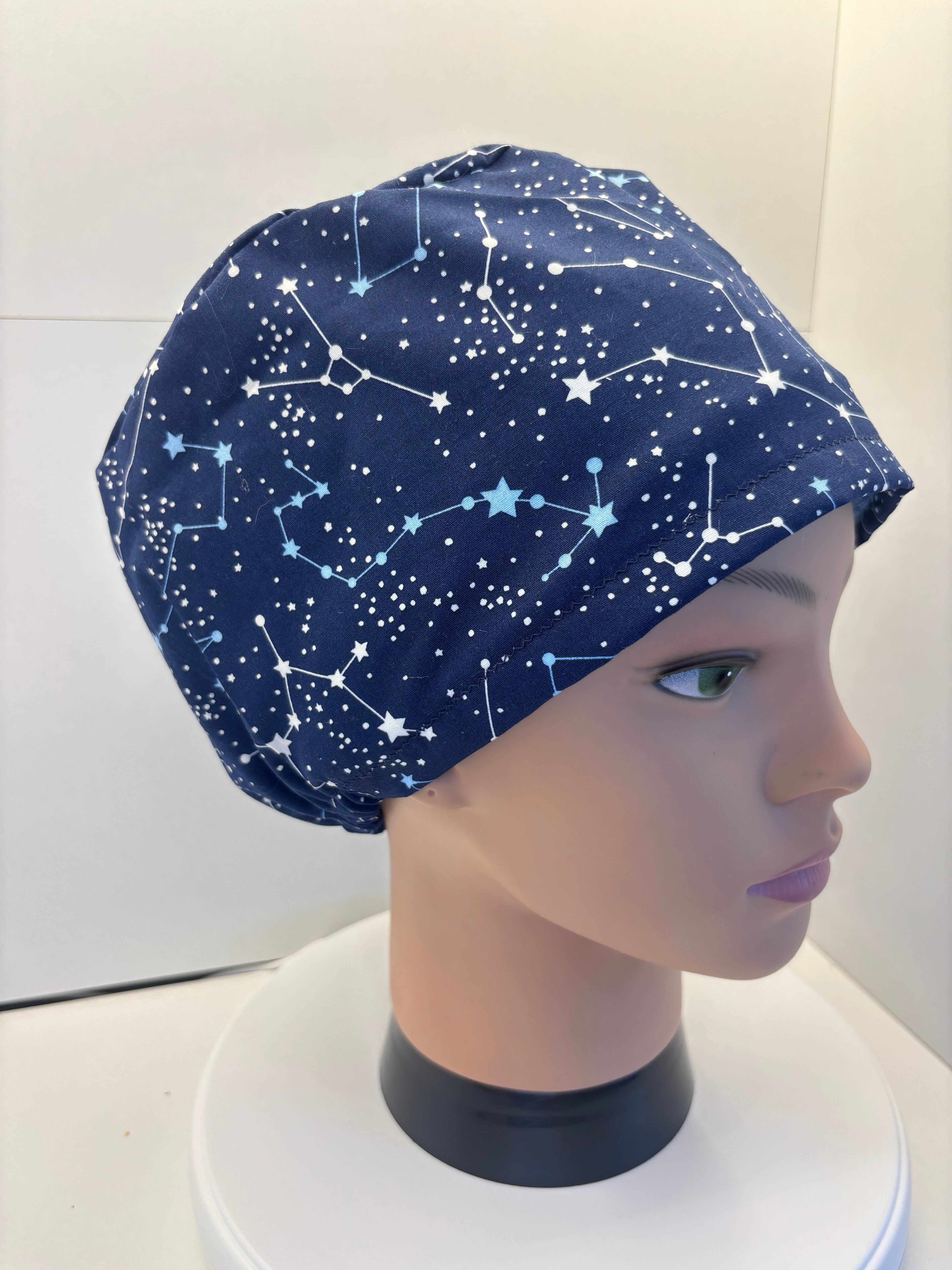 Navy Constellations 100% Cotton Theatre Hat/Scrub Cap Optional Satin Lining