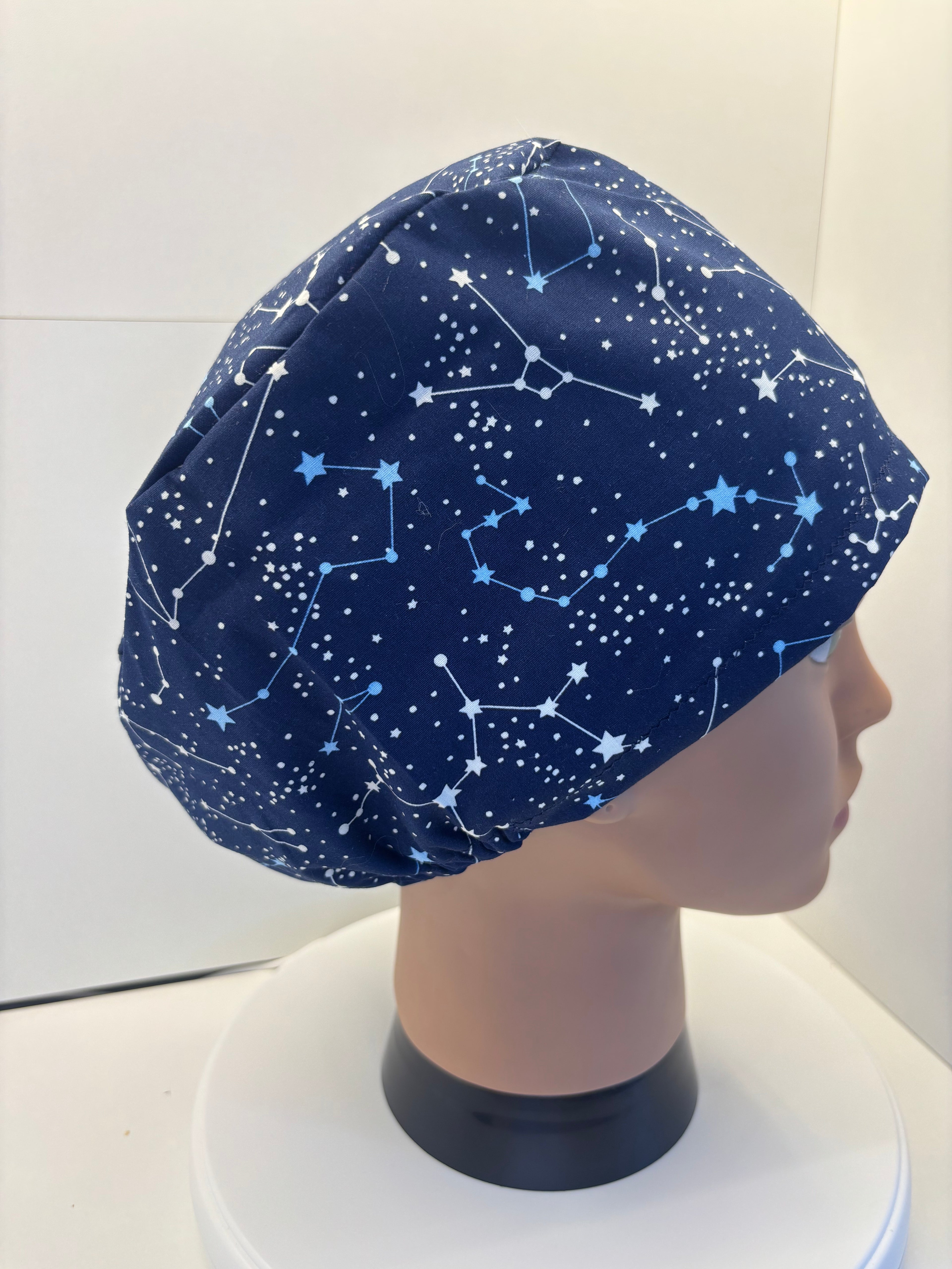 Navy Constellations 100% Cotton Theatre Hat/Scrub Cap Optional Satin Lining