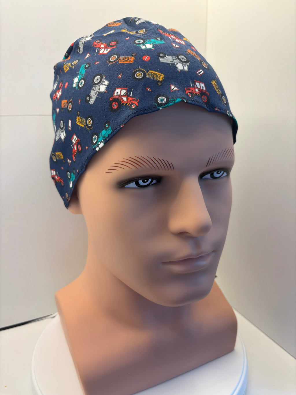 Navy Tractors Tie Back Scrub cap/theatre hat