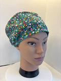Green floral Skeleton 100% Cotton  fabric theatre scrub cap / hat