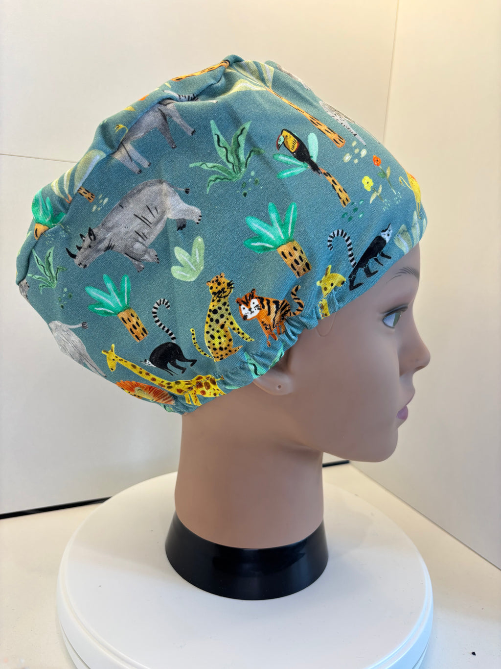 Jungle Safari 100% Cotton Theatre Hat/Scrub Cap Optional Satin Lining