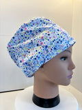 Ditsy Blue Floral 100% Cotton Theatre Hat/Scrub Cap Optional Satin Lining