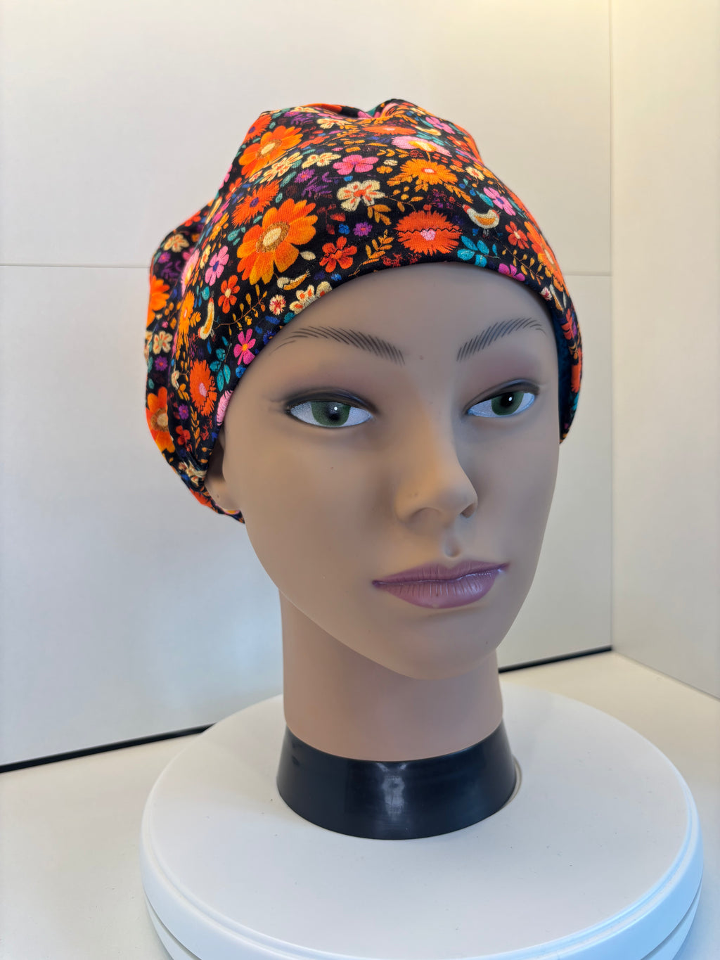 Midnight Wildflowers Premium Cotton Jersey Super Soft Surgical/Theatre Scrub Hat/Cap. UK Handmade
