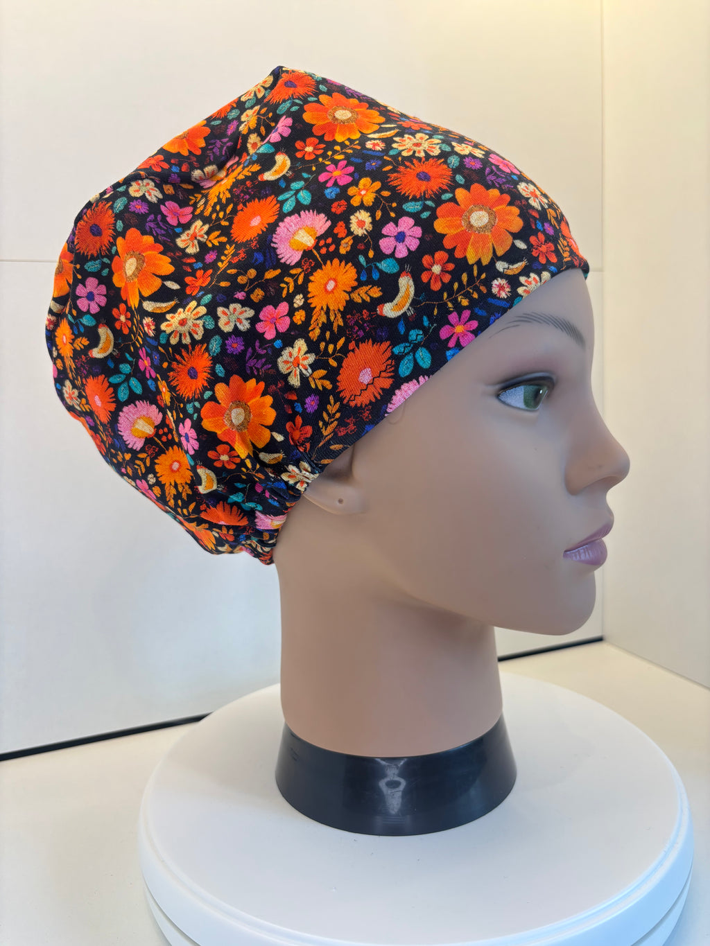 Midnight Wildflowers Premium Cotton Jersey Super Soft Surgical/Theatre Scrub Hat/Cap. UK Handmade