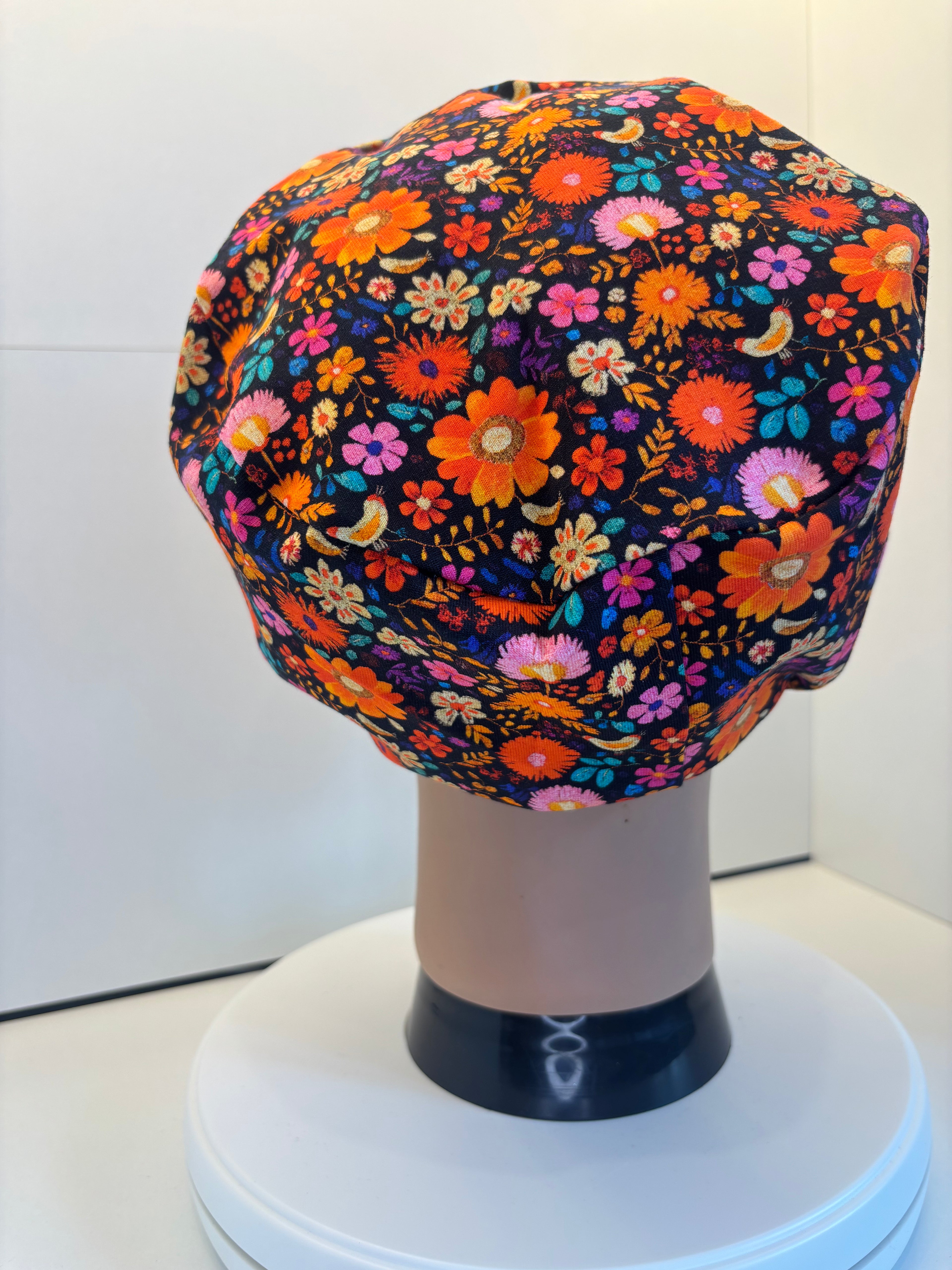 Midnight Wildflowers Premium Cotton Jersey Super Soft Surgical/Theatre Scrub Hat/Cap. UK Handmade