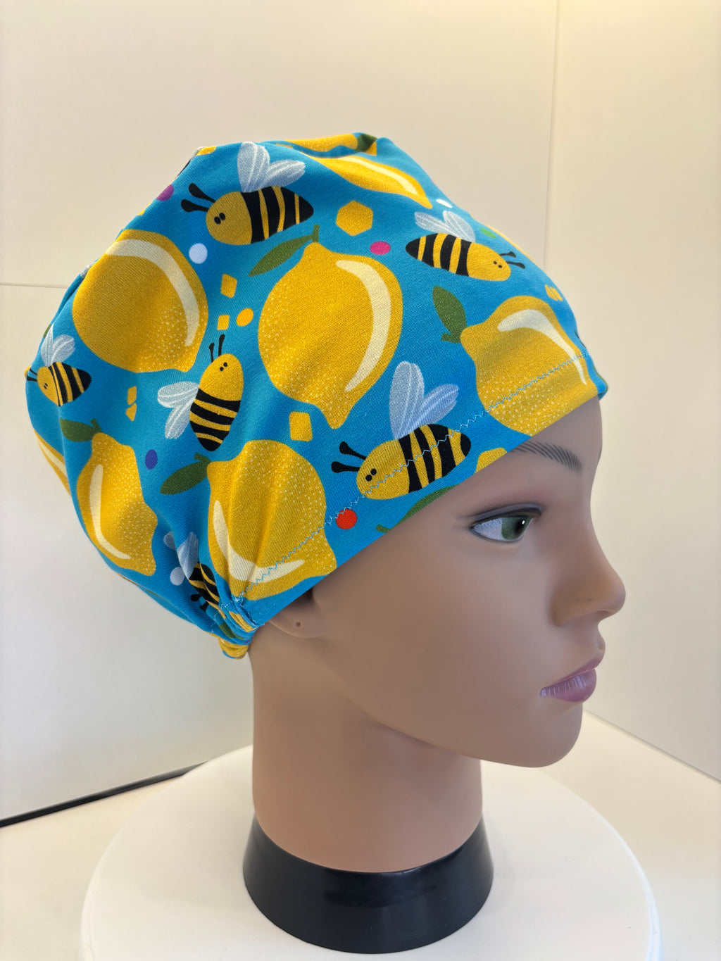 Bees and Lemons Premium Cotton Jersey Super Soft Surgical/Theatre Scrub Hat/Cap. UK Handmade