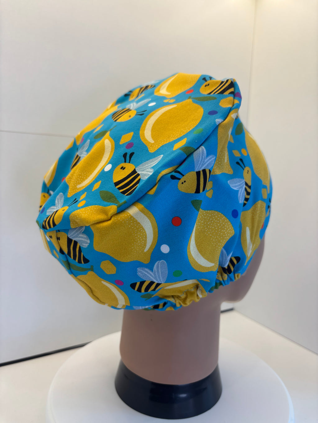 Bees and Lemons Premium Cotton Jersey Super Soft Surgical/Theatre Scrub Hat/Cap. UK Handmade