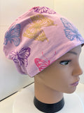 Purple Glitter Butterflies Premium Jersey Fabric Theatre Hat/Scrub Cap